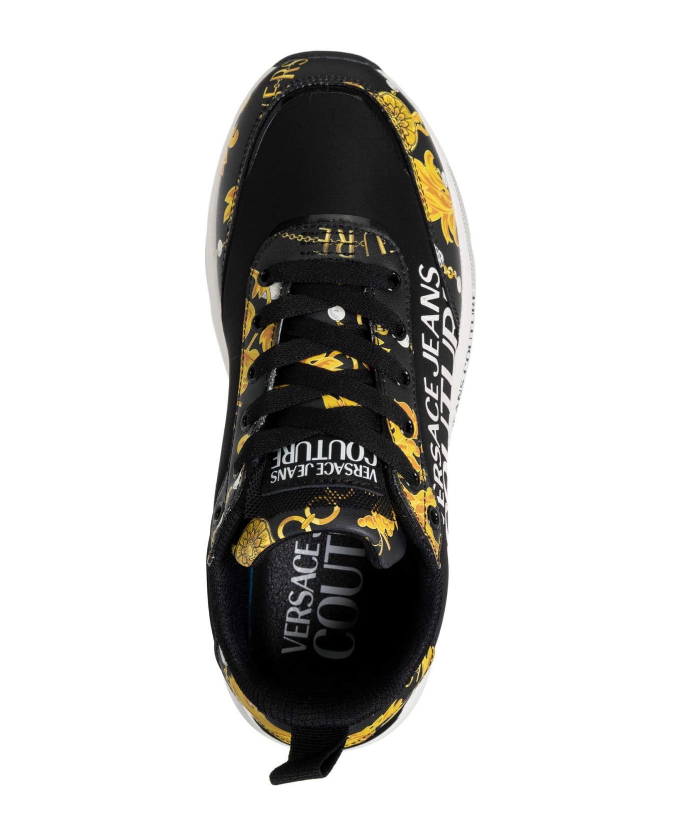 Versace Jeans Couture Dynamic Chain Couture Leather Sneakers - BLACK/GOLD