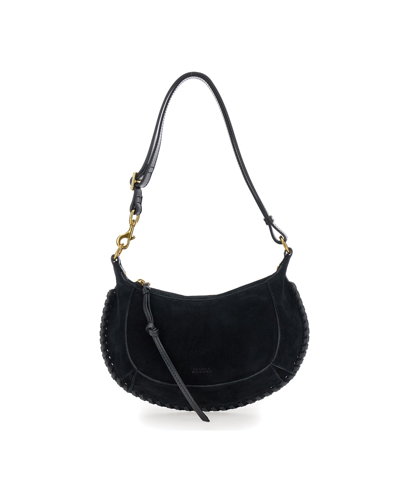 Isabel Marant 
oskan Moon
 Black Crossbody Bag With Front Logo Print In Suede Woman - Bk Black