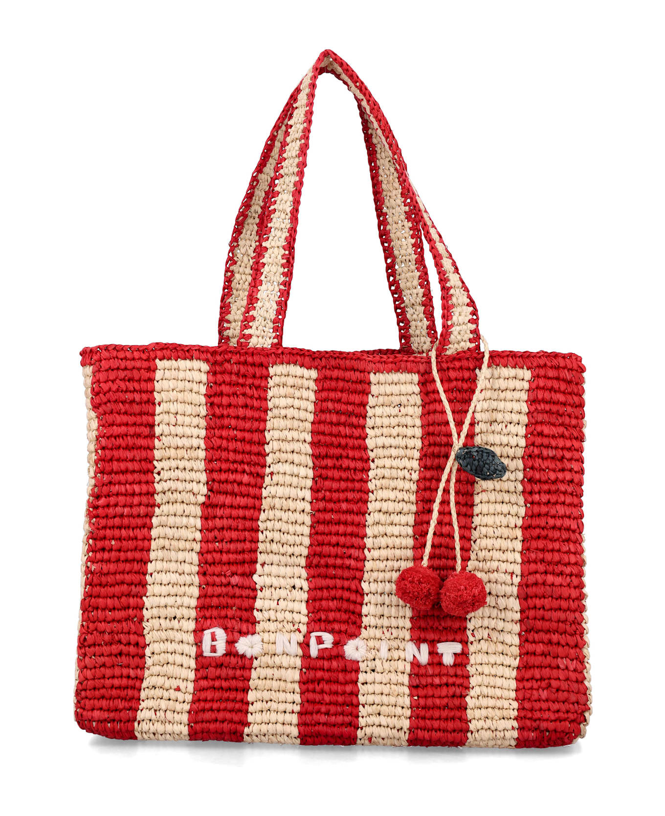 Bonpoint Kid - Esma Embroidered Striped Raffia Bag - COQUELICOT