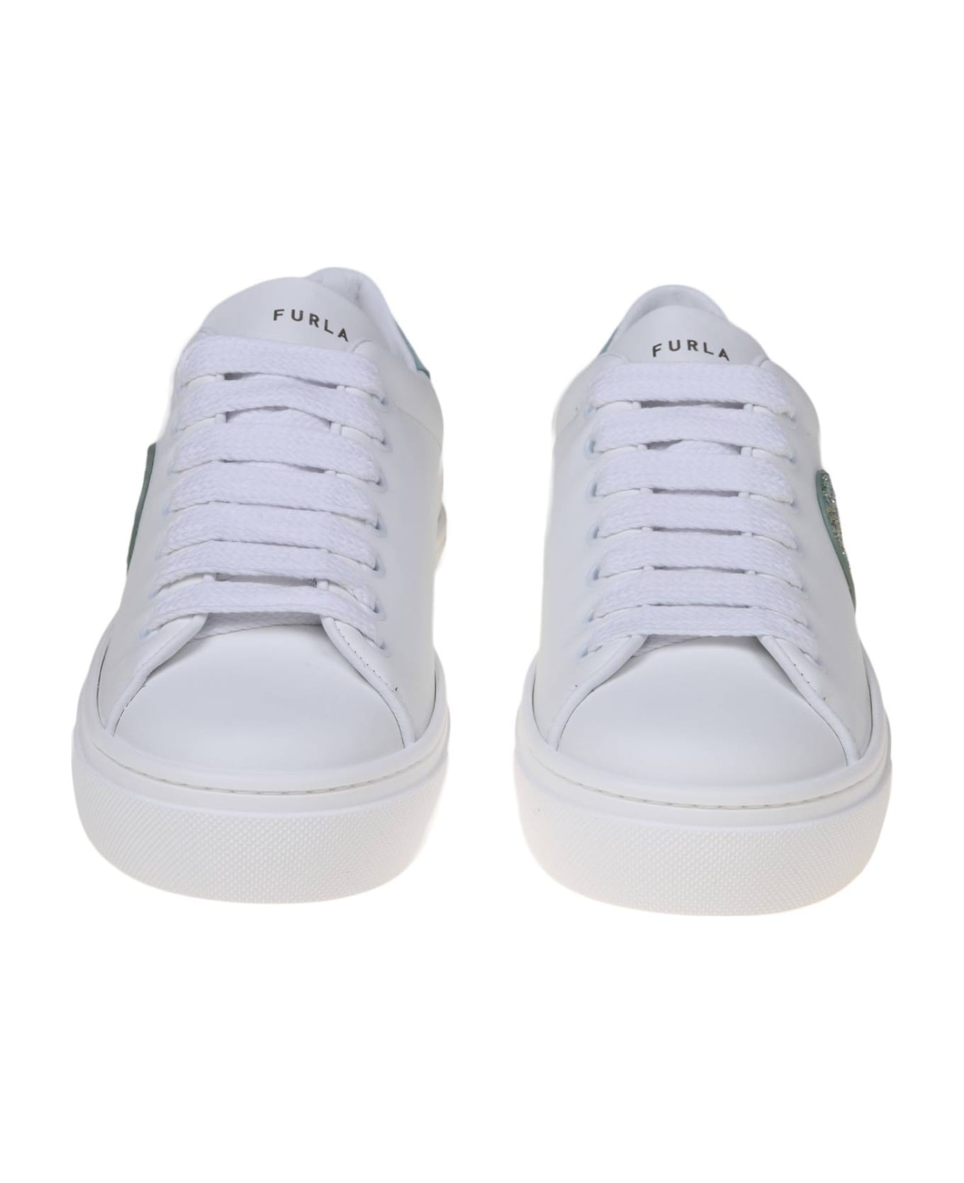 Furla Joy Lace Up Sneakers In White Leather - TALC/VERGOLD スニーカー
