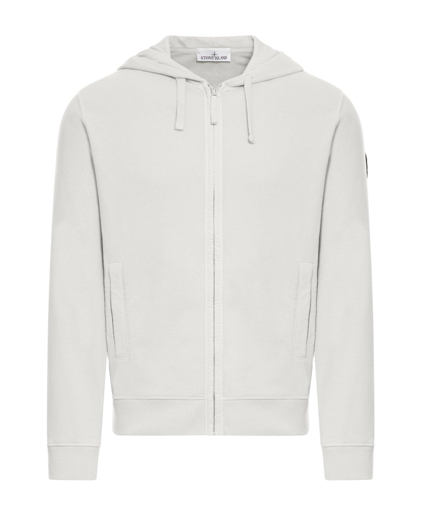 Stone Island Logo Patch Zip-up Hoodie - Grey