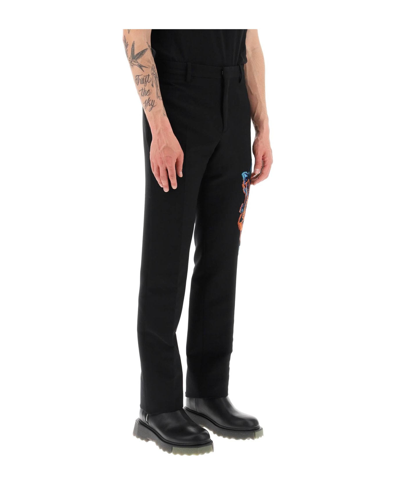 Off-White Slim Pants - BLACK FLUO ORANGE (Black)