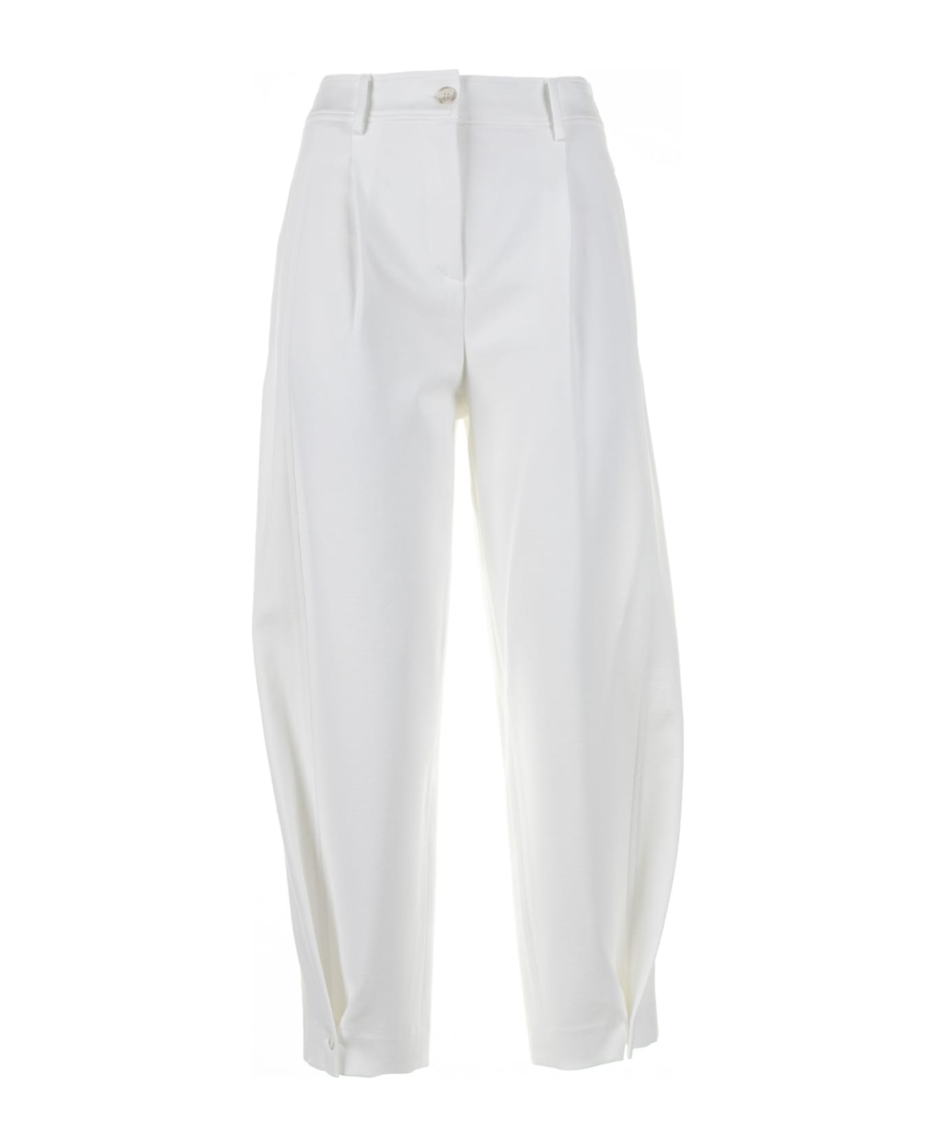 Via Masini 80 White Trousers With Buttons At The Ankle - PANNA