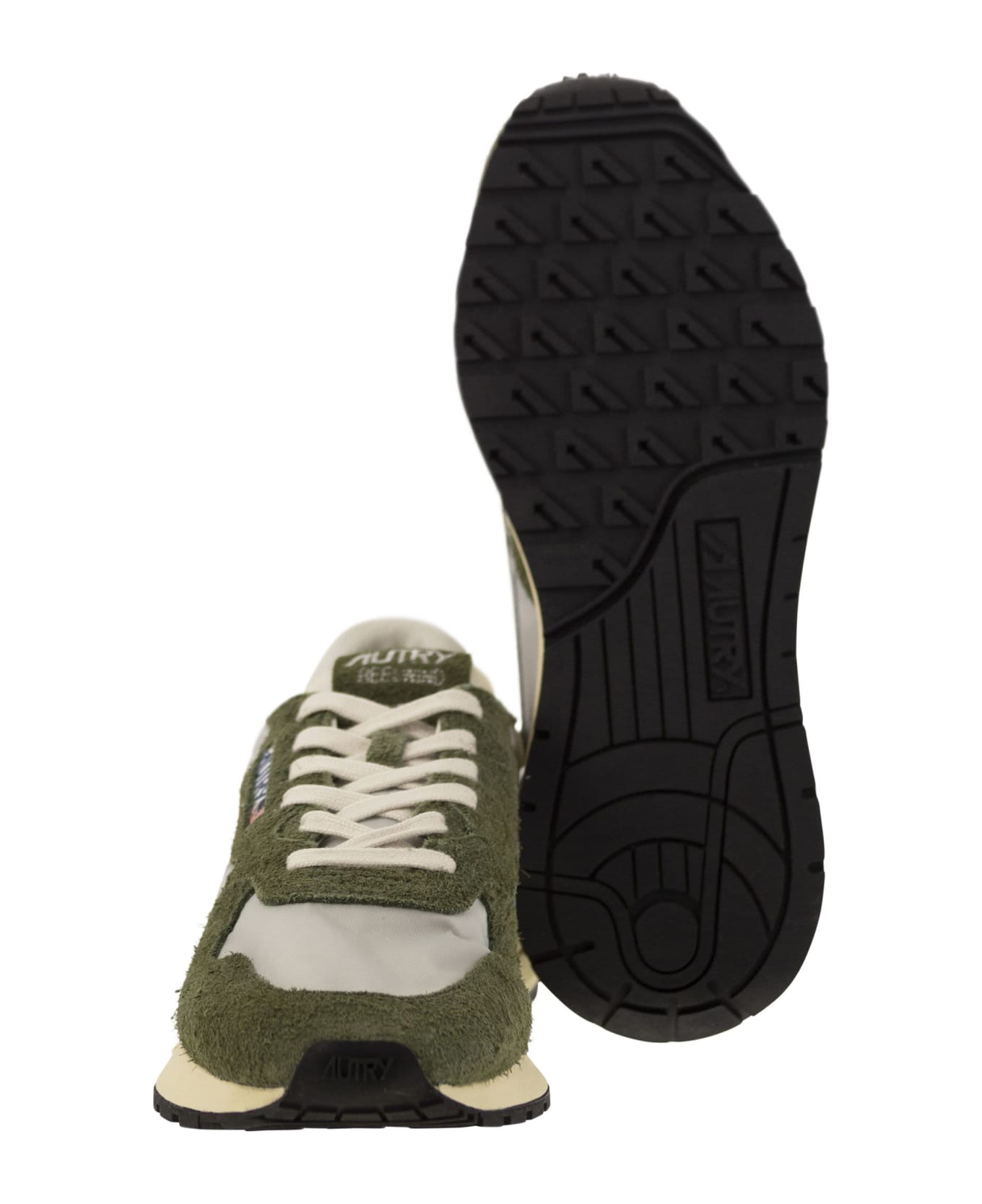 Autry Reelwind - Suede And Technical Textile Trainer - Military Green