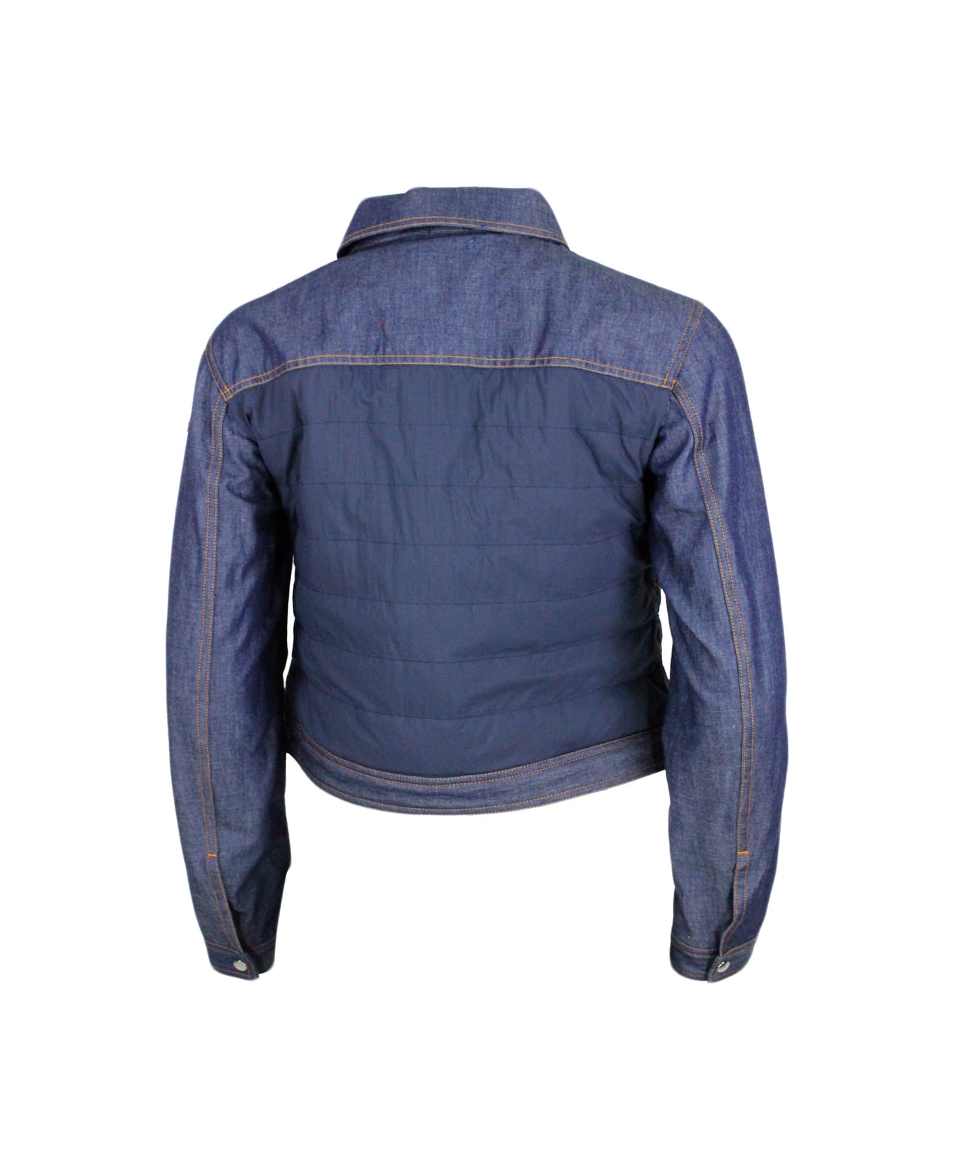 Add Jacket In Soft Denim With Lightly Padded Technical Fabric Parts And Zip Closure. - Denim