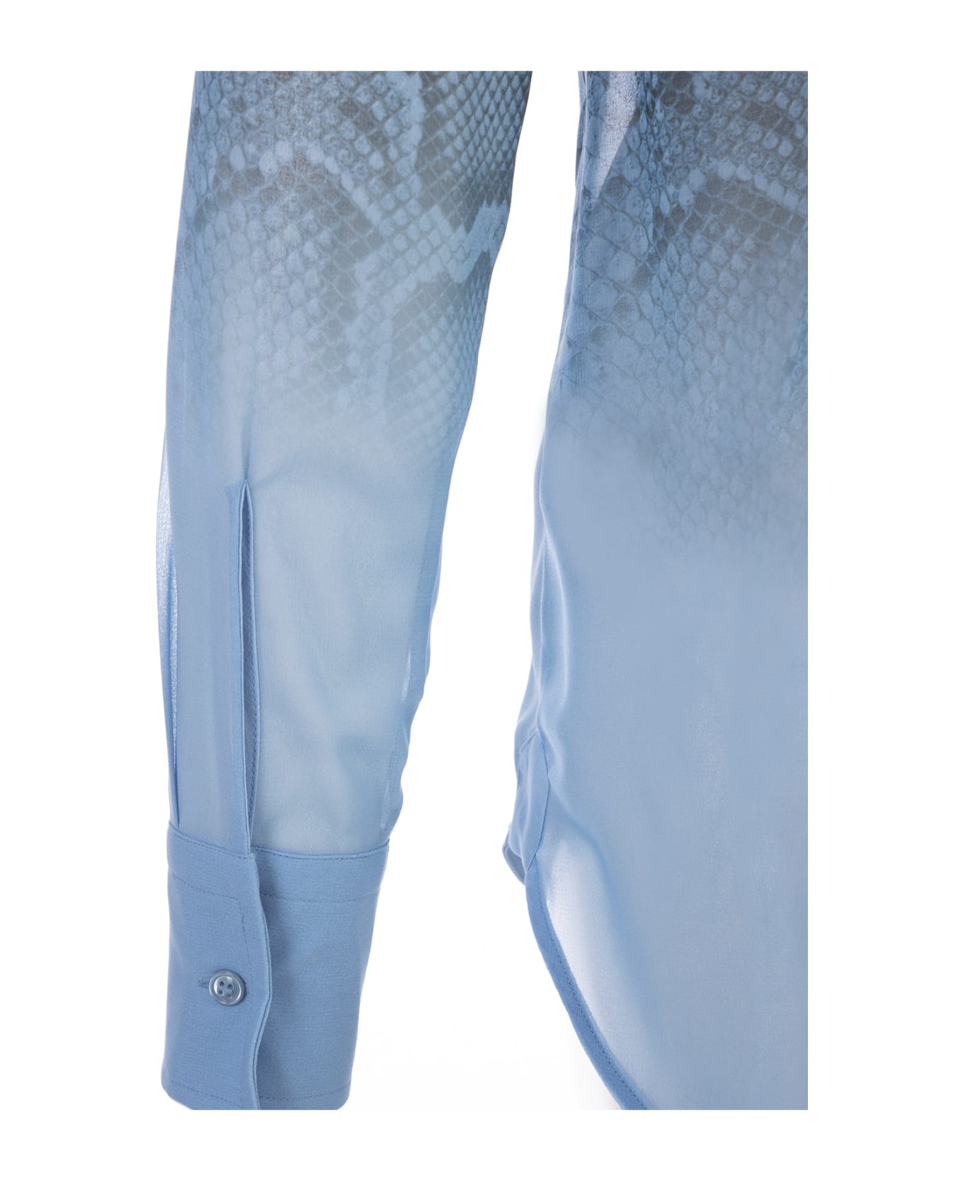 Ermanno Scervino Blue Shirt With Ruffles And Degradé Python Print - Blue シャツ