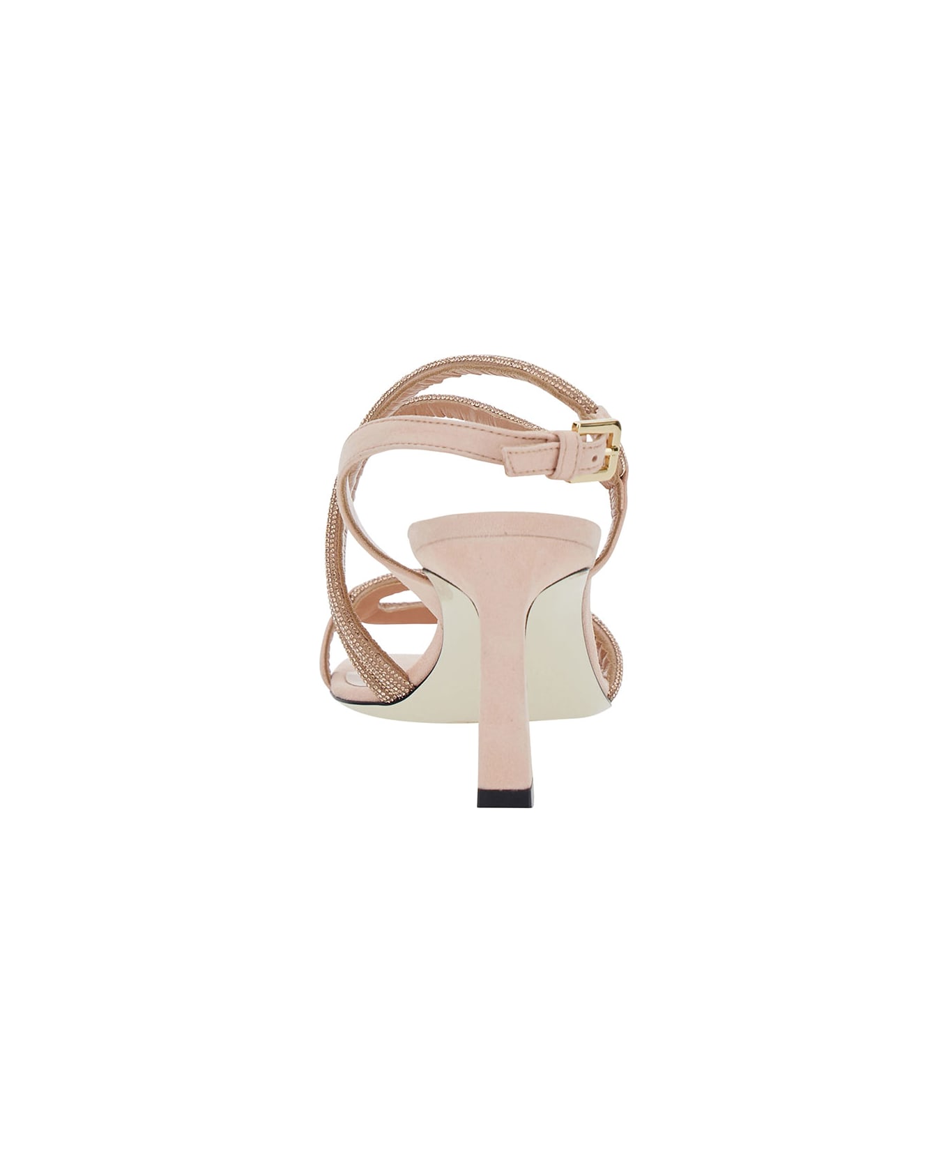 Pollini 'bling Bling' Pink Sandals With Rhinestone Detail In Suede Woman - Pink
