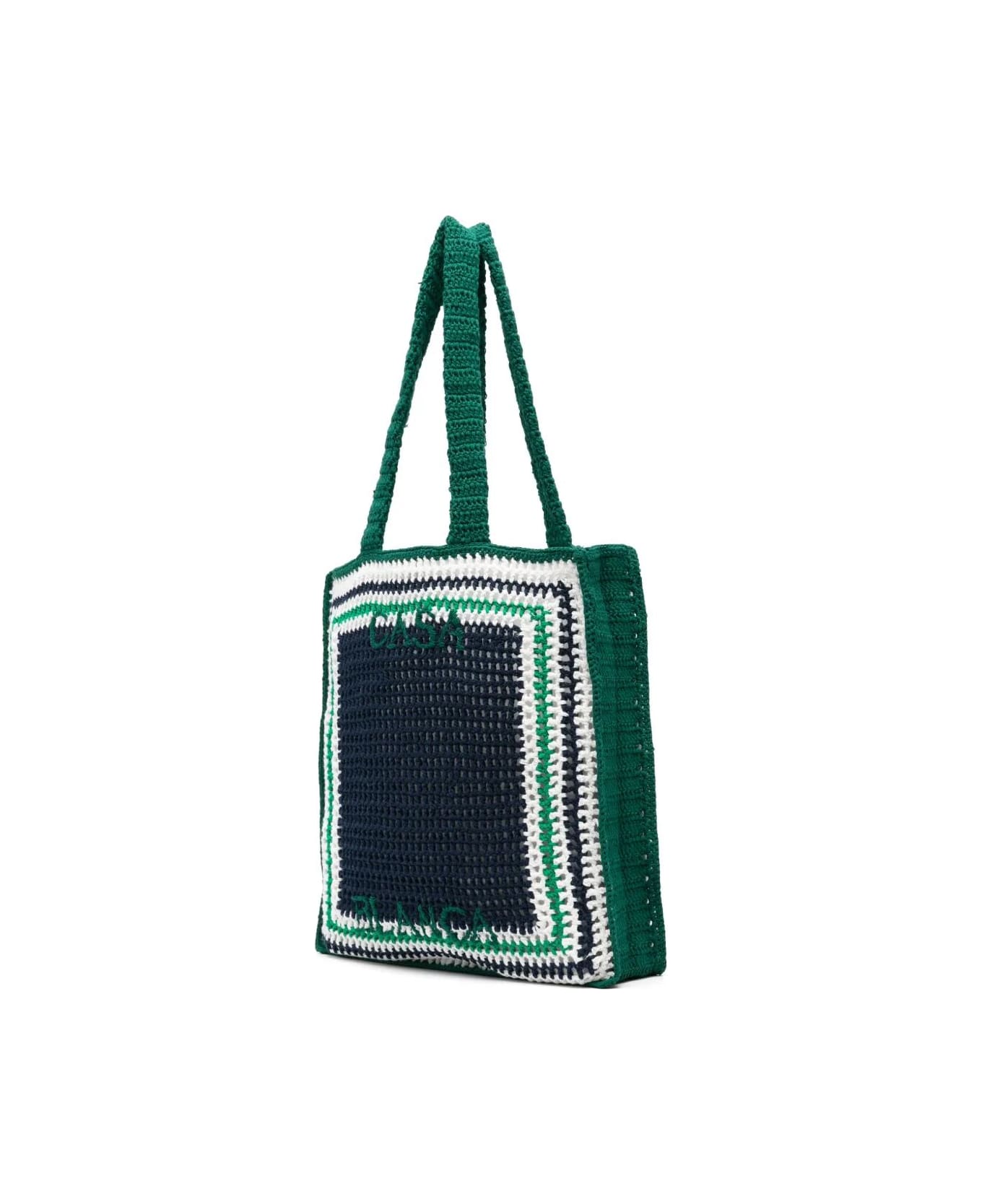Casablanca Crochet Shopping Bag - Navy Green