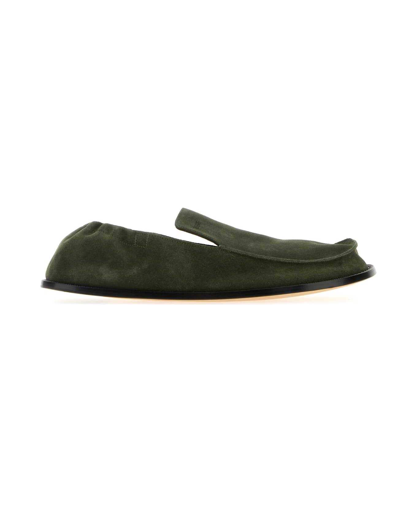 Loewe Olive Green Suede Flex Loafers - SAGE