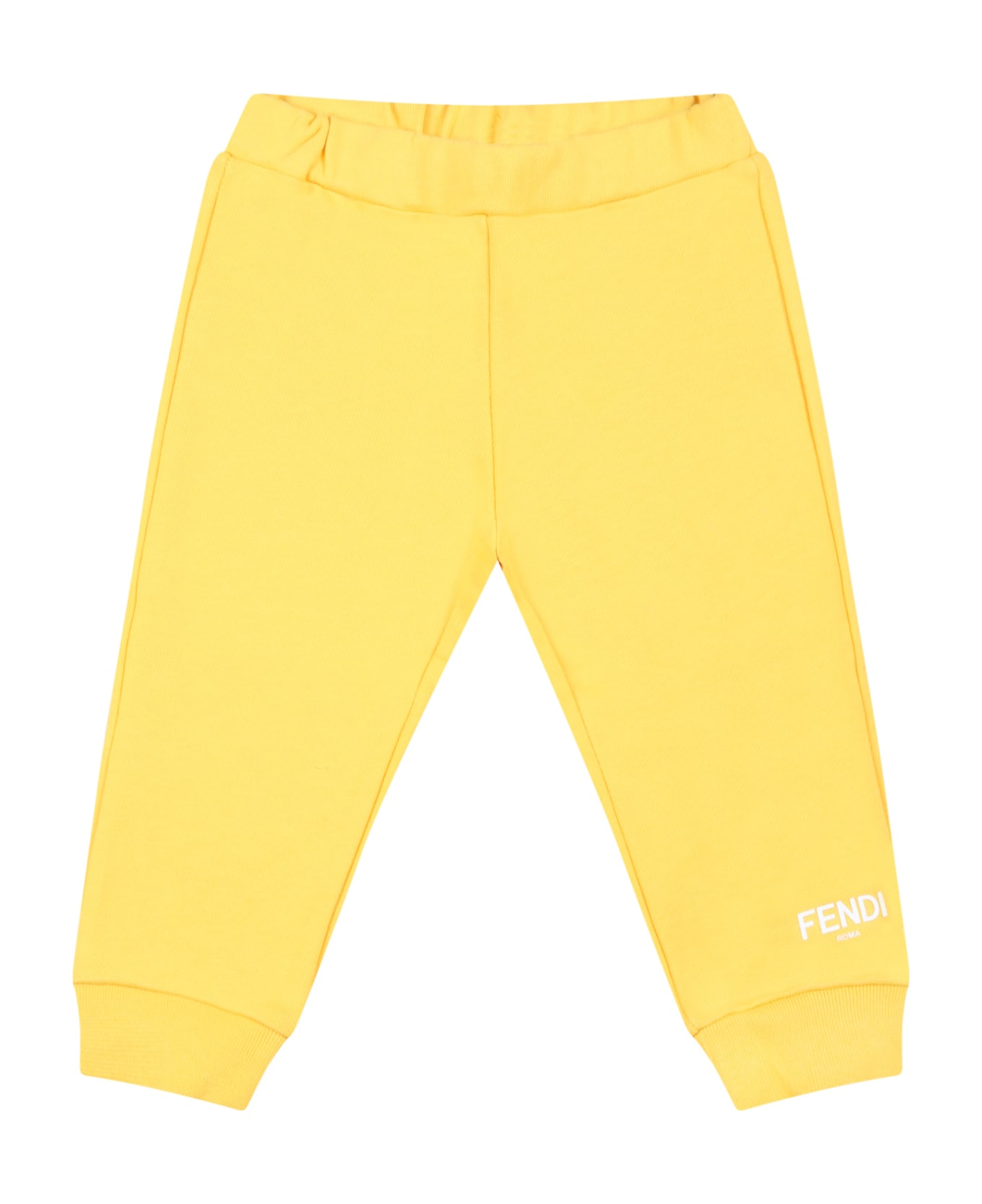 Fendi Yellow Sweatpants For Babykids With White Logo - Yellow