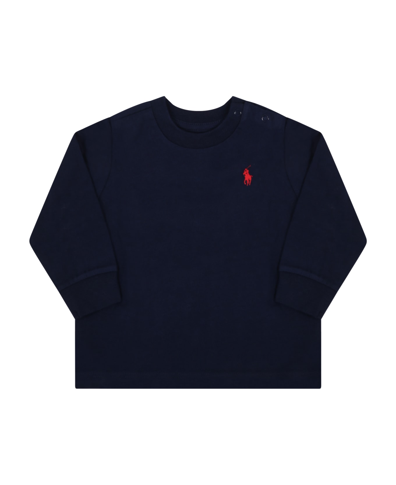 Ralph Lauren Blue T-shirt For Baby Boy With Pony Logo - Blue Tシャツ＆ポロシャツ