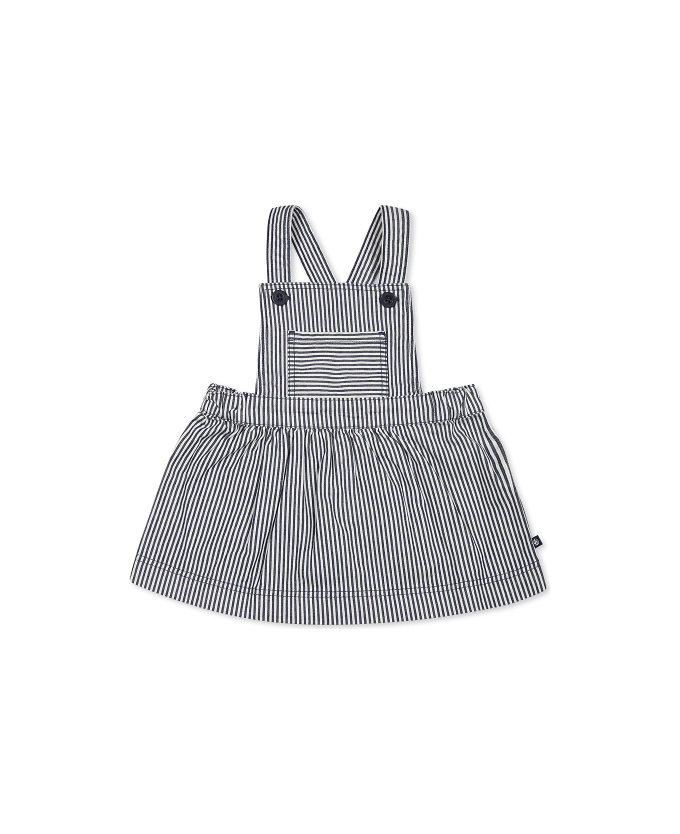 Petit Bateau Blue Dungarees For Baby Girl - Blue