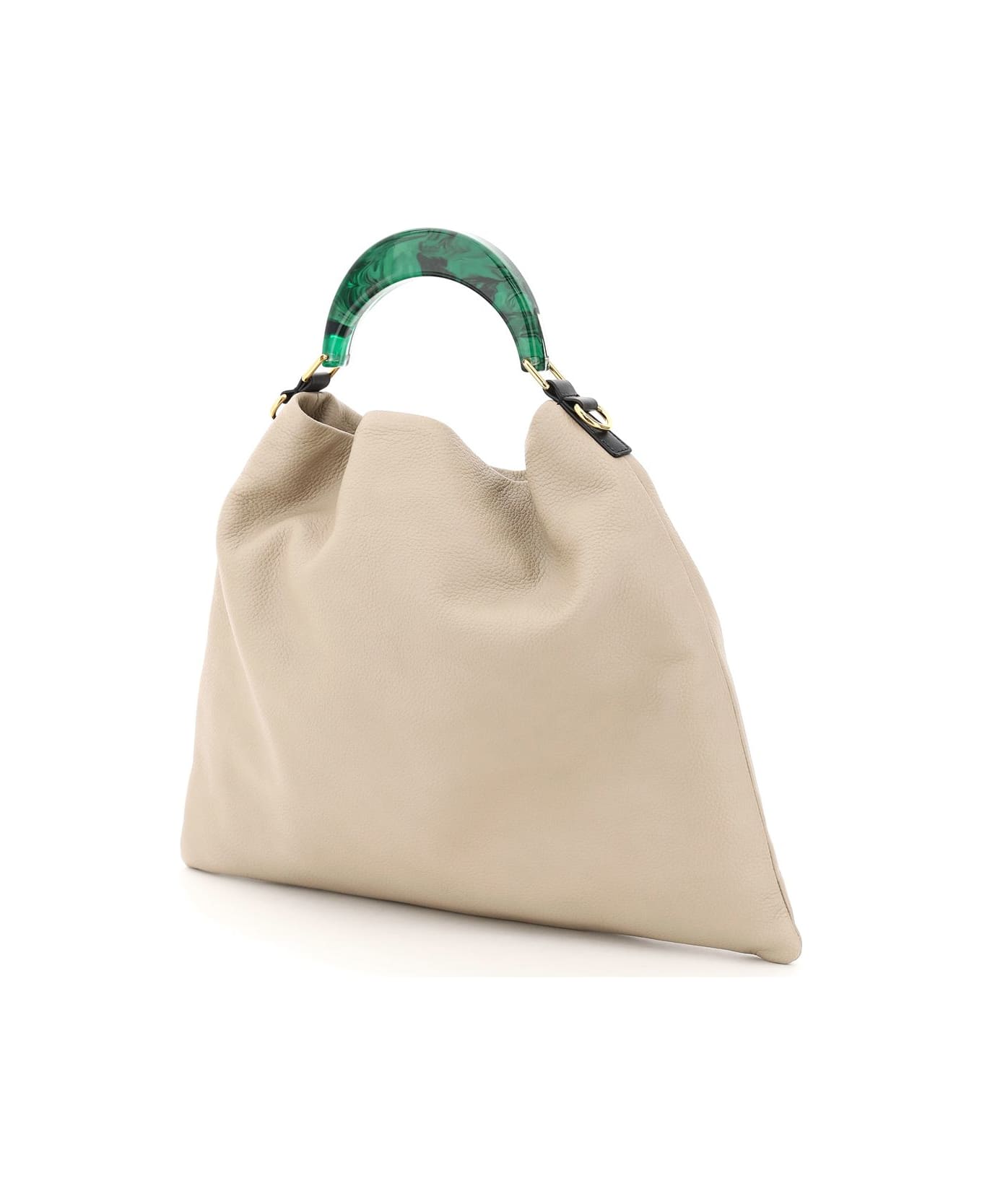 Marni Hobo Medium Bag With Resin Handle - Beige