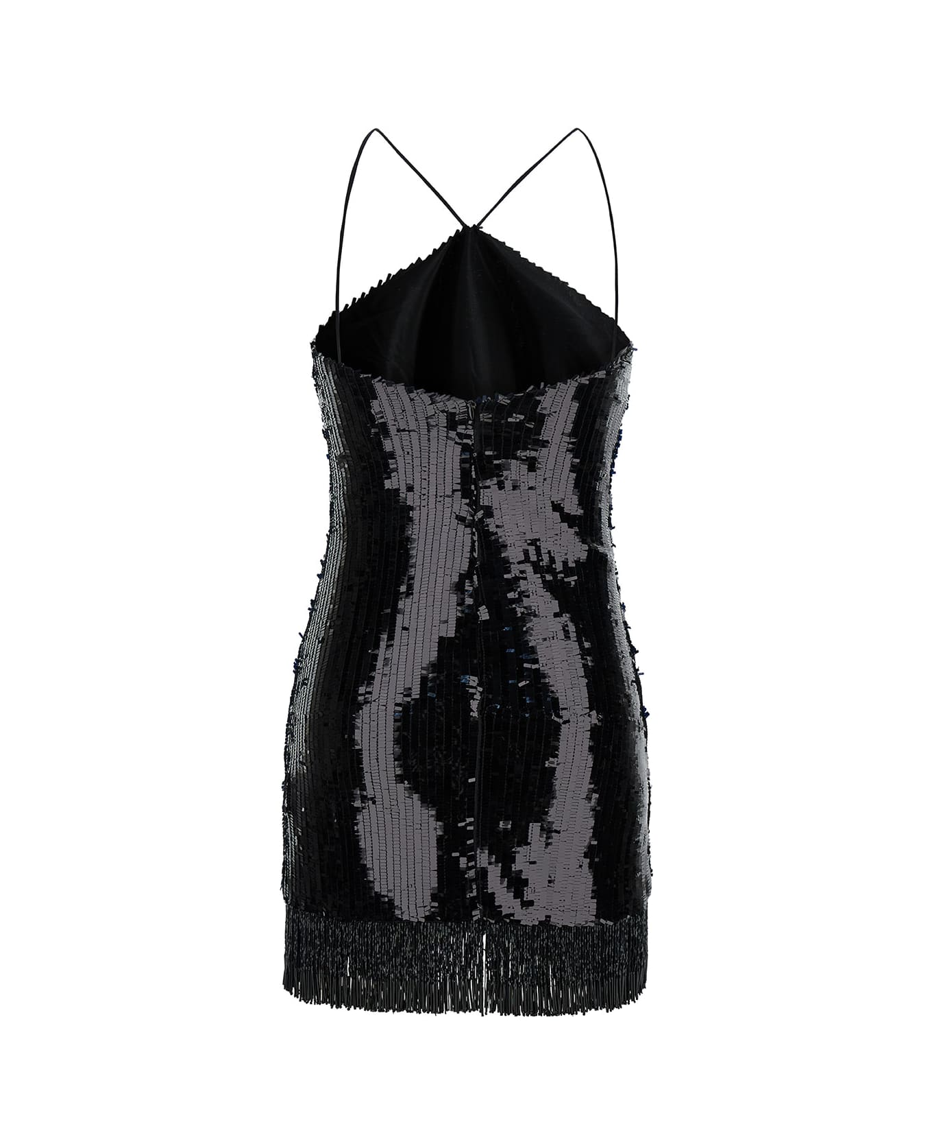 Taller Marmo Min Black Dress With All-over Sequins And Fringes In Fabric Woman - Black