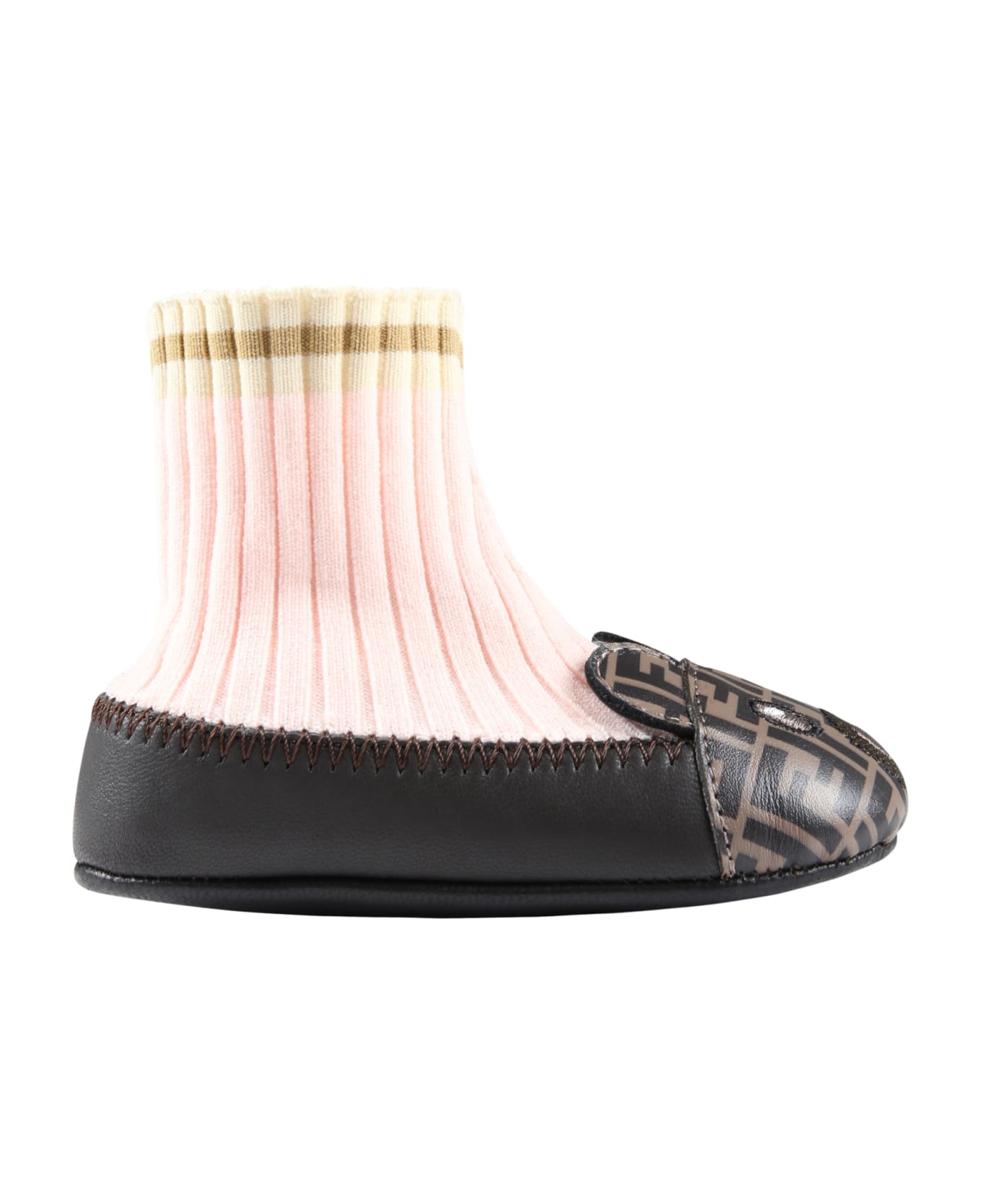 Fendi Multicolor Ballet Flats For Baby Girl With Bear - Pink