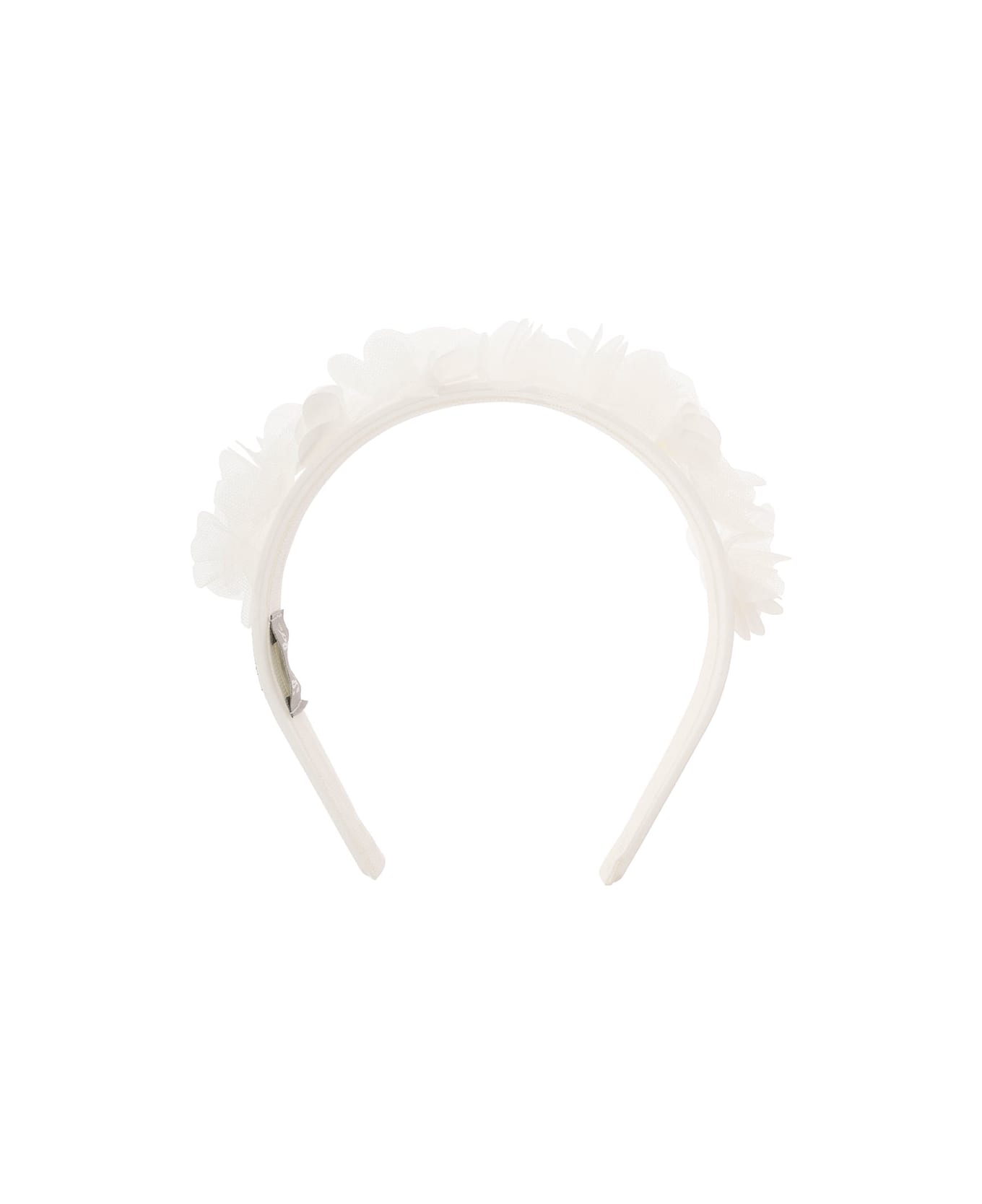 Il Gufo White Headband With 3d Flowers In Stretch Cotton Girl - White