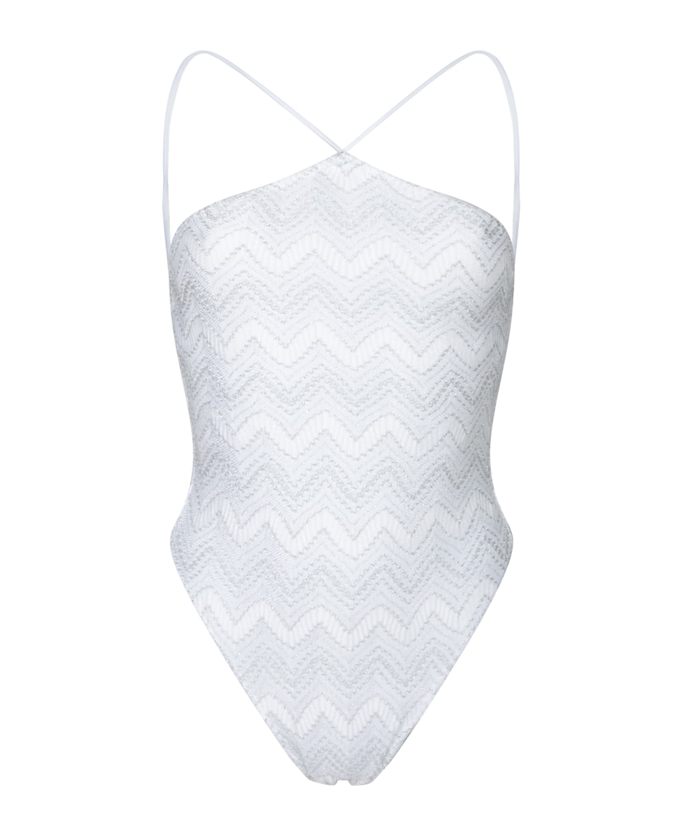 Missoni White Lame Halter One-piece Swimsuit - White