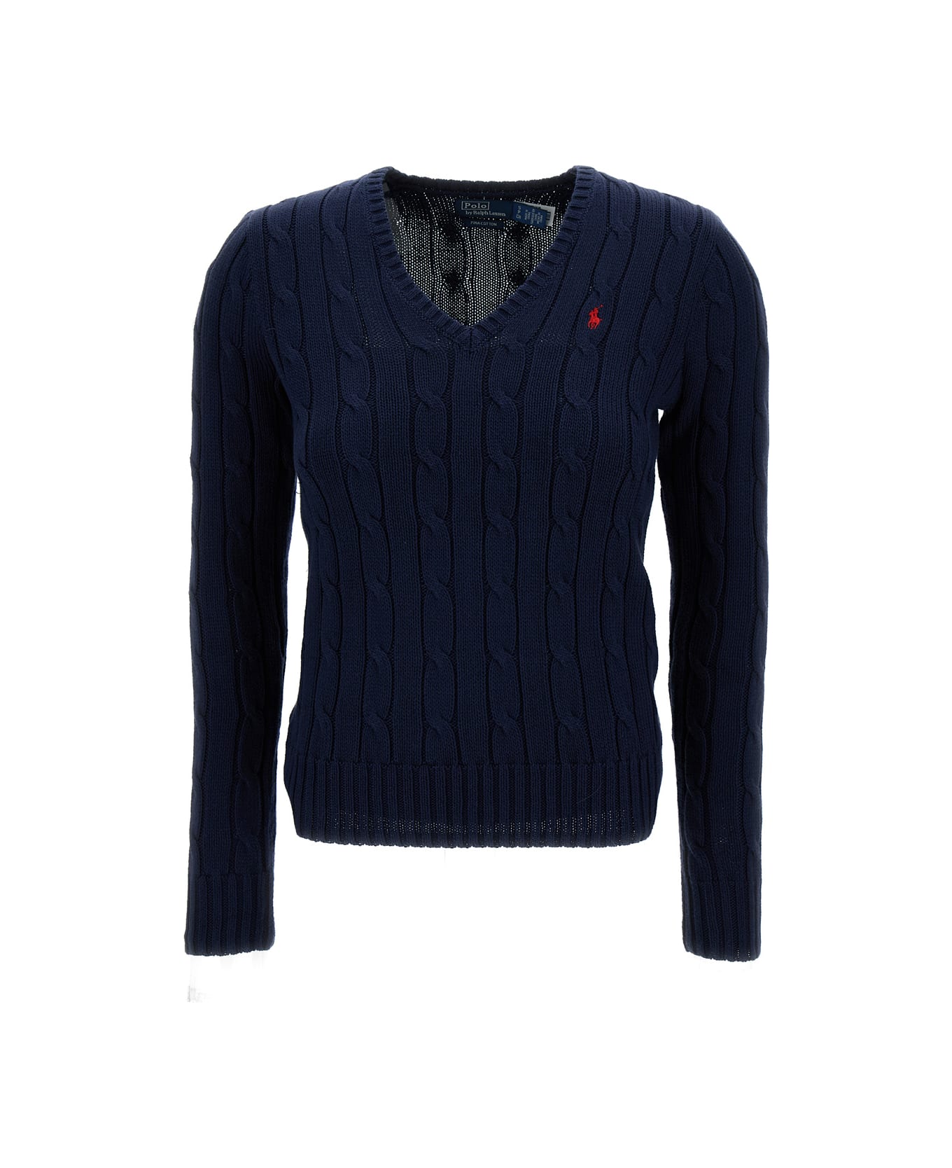 Polo Ralph Lauren 'kimberly' Blue Cable-knit Pullover With Pony Embroidery In Cotton Woman - Blu