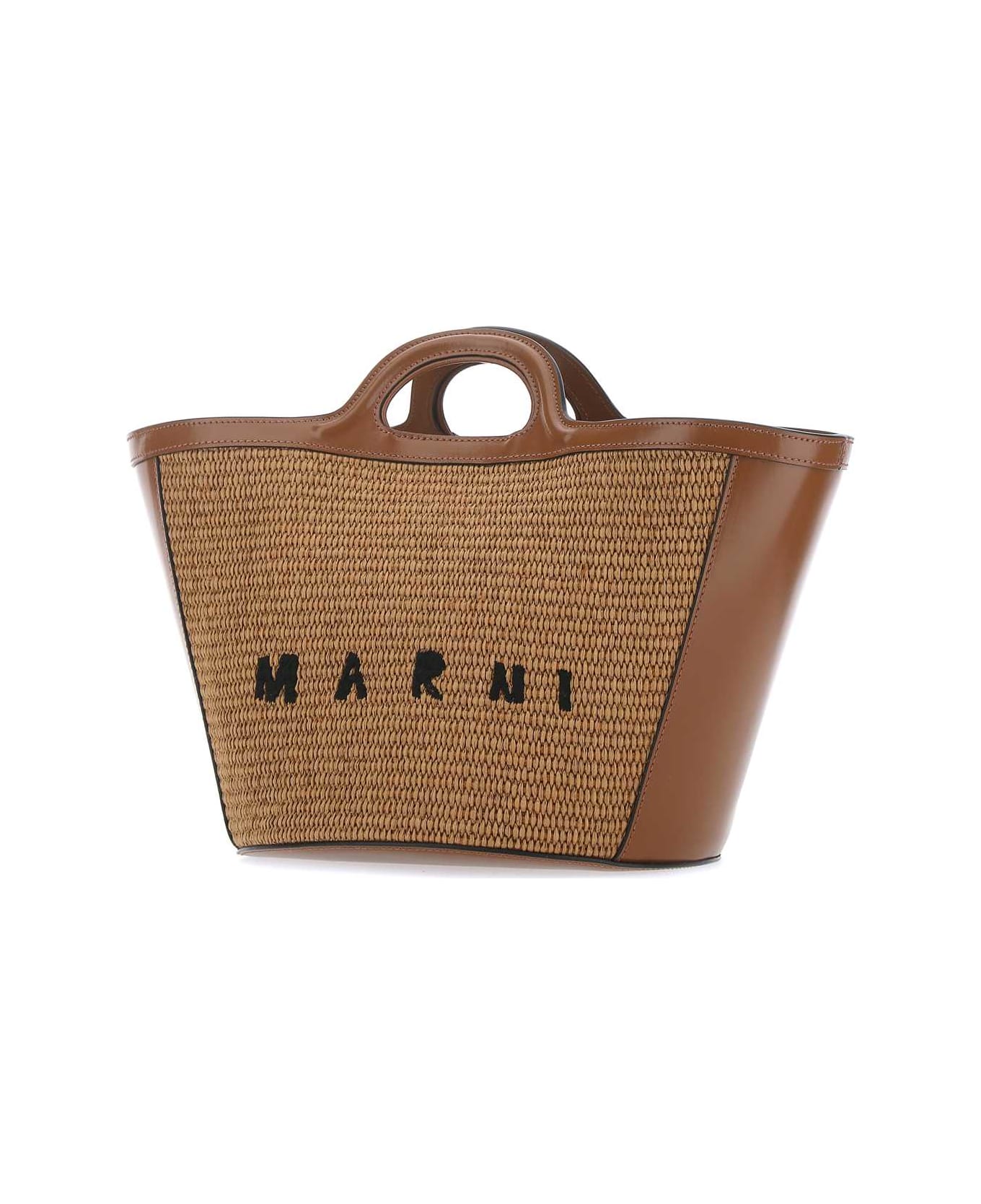 Marni Two-tone Leather And Raffia Small Tropicalia Summer Handbag - RAW SIENNA