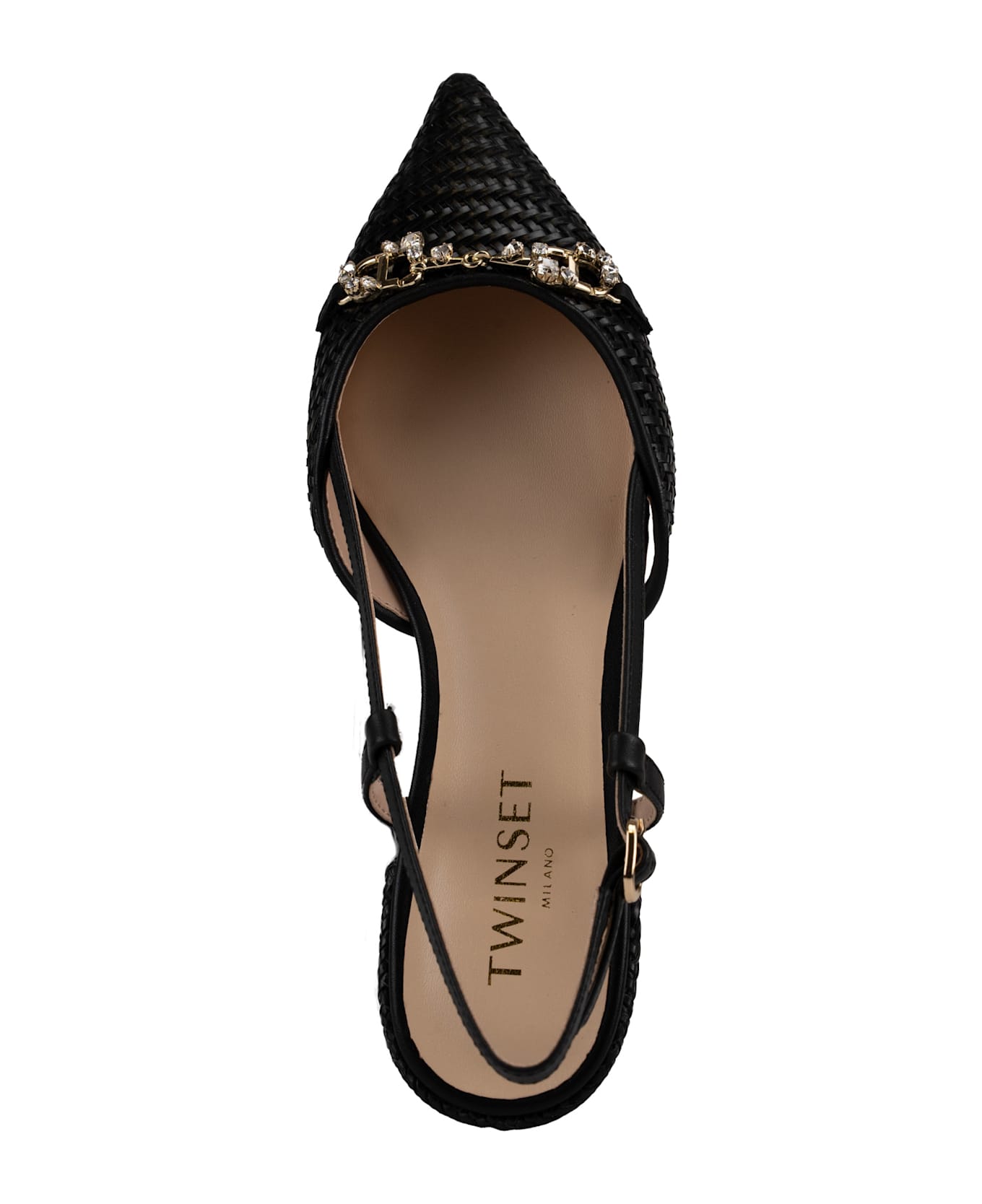 TwinSet Raffia Sandal With Jeweled Clamp - Nero