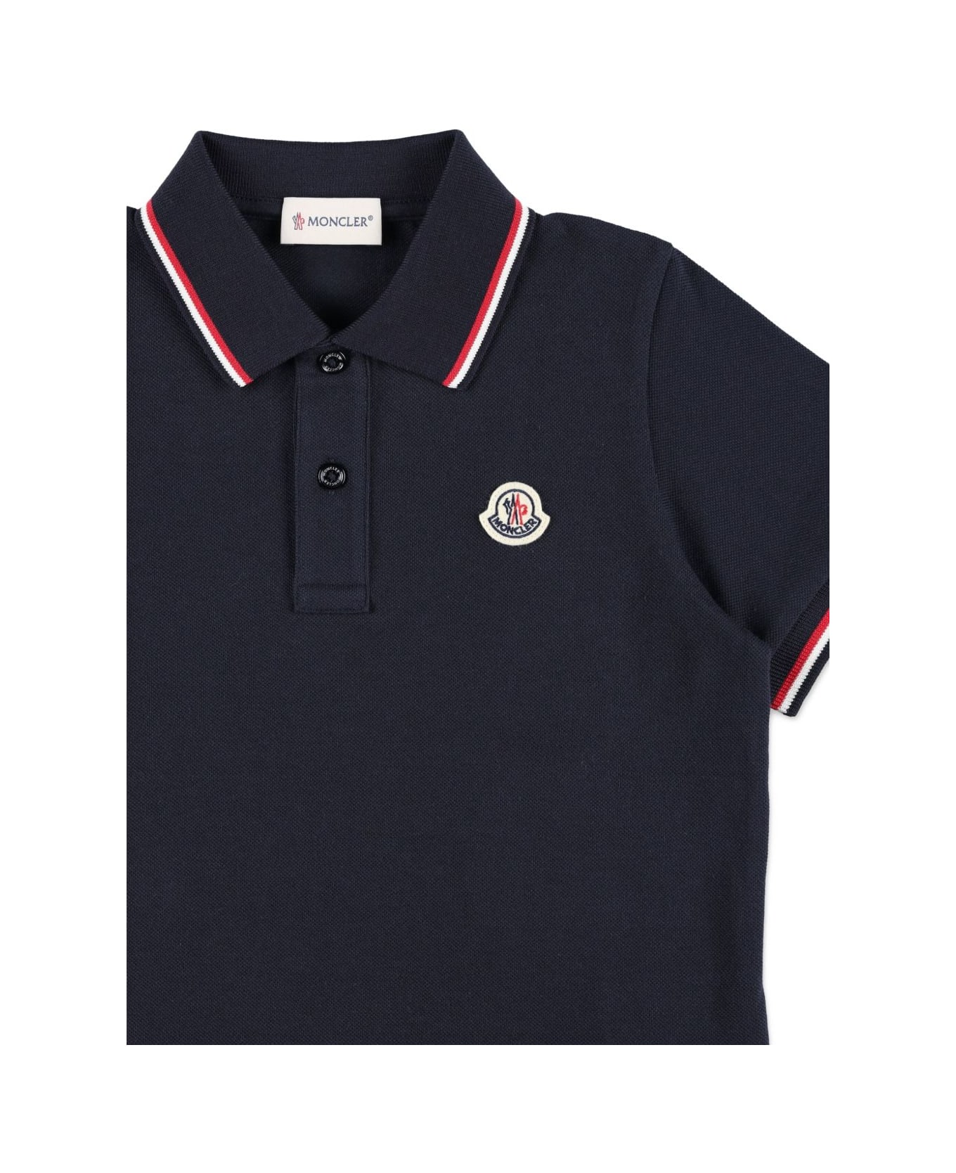 Moncler Enfant Polo With Logo Appliqué - Blue