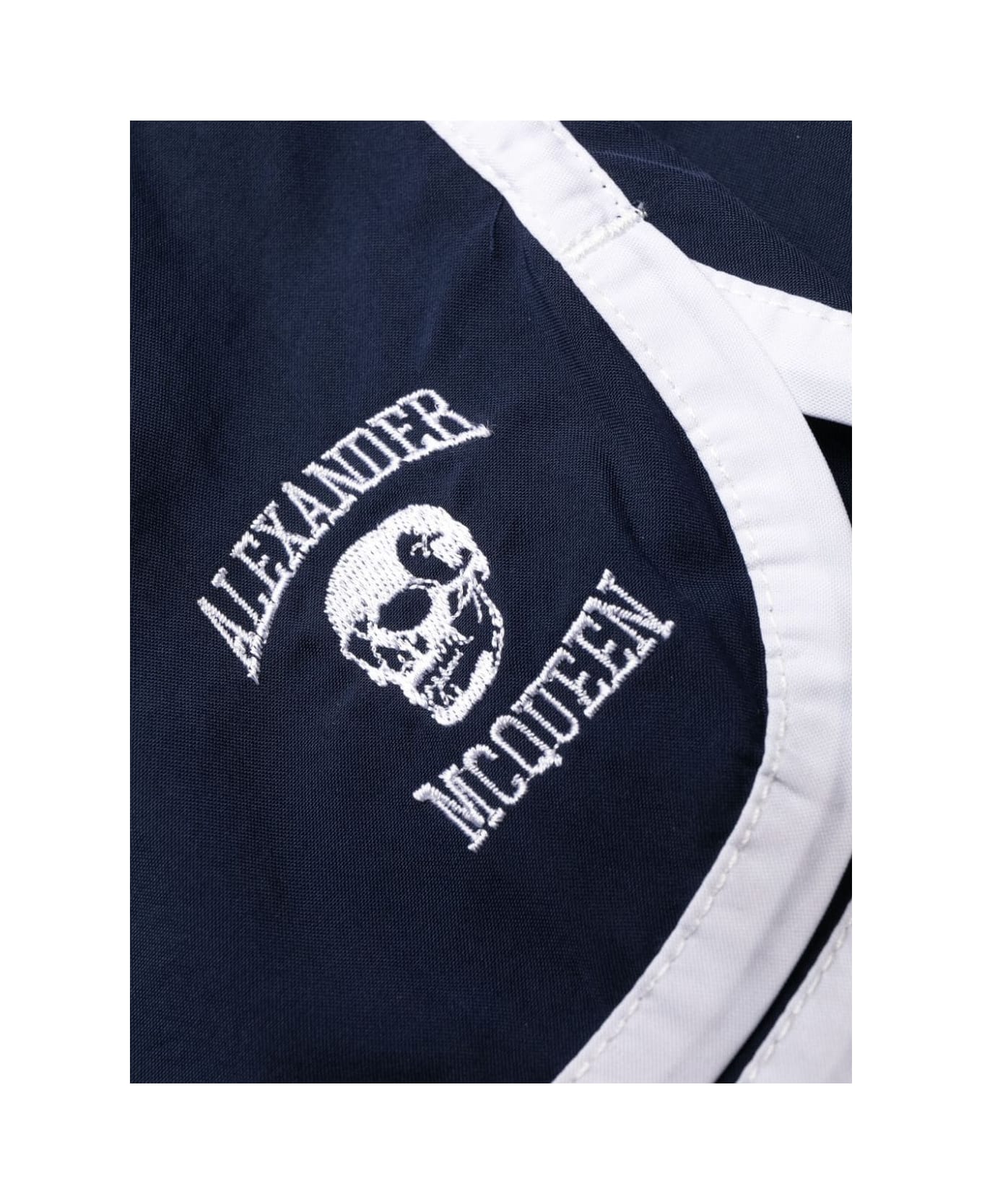 Alexander McQueen Varsity Skull Logo Swim Shorts In Blue - Blue