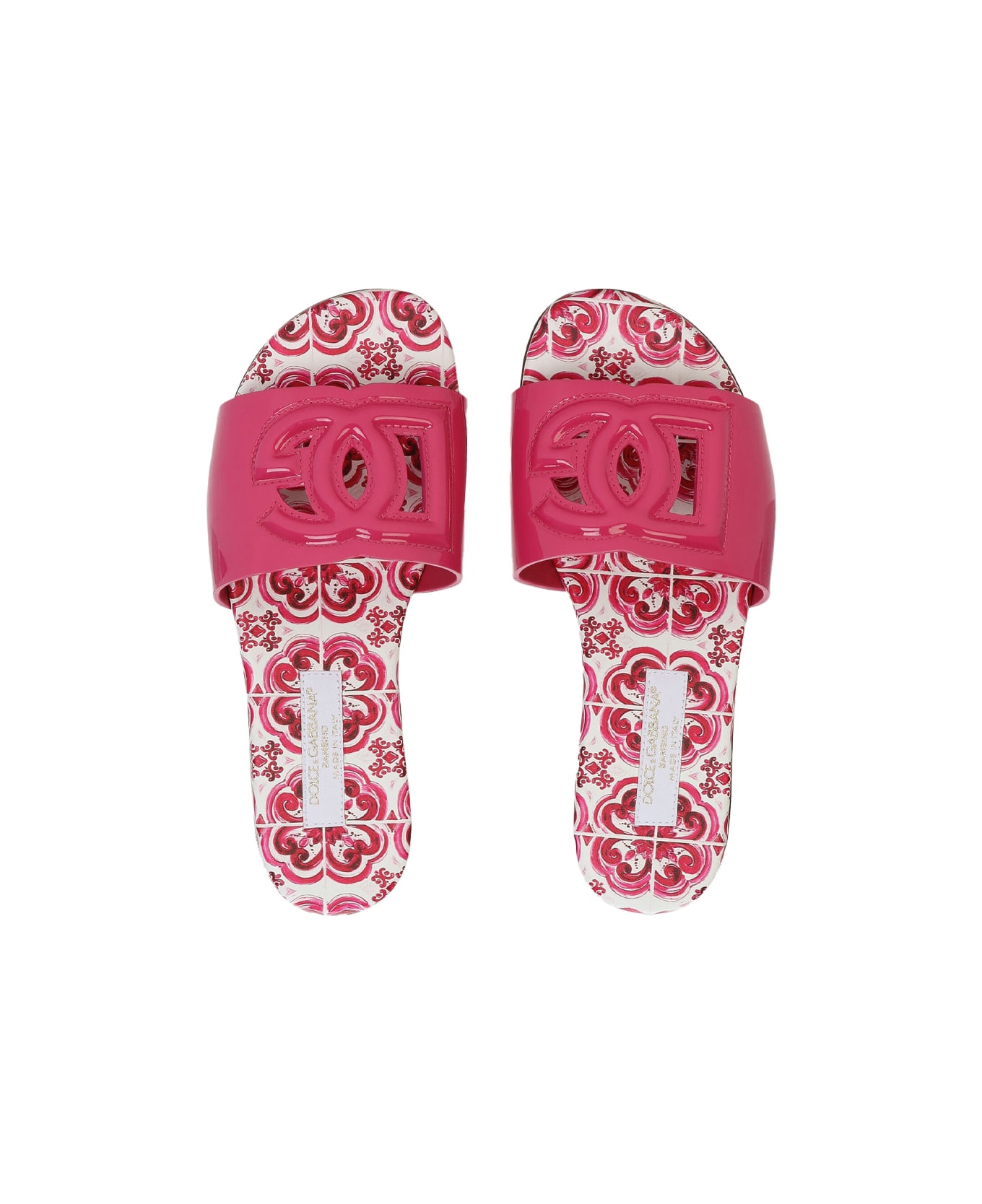 Dolce & Gabbana Fuchsia Patent Leather Slide With Dg Logo - Pink