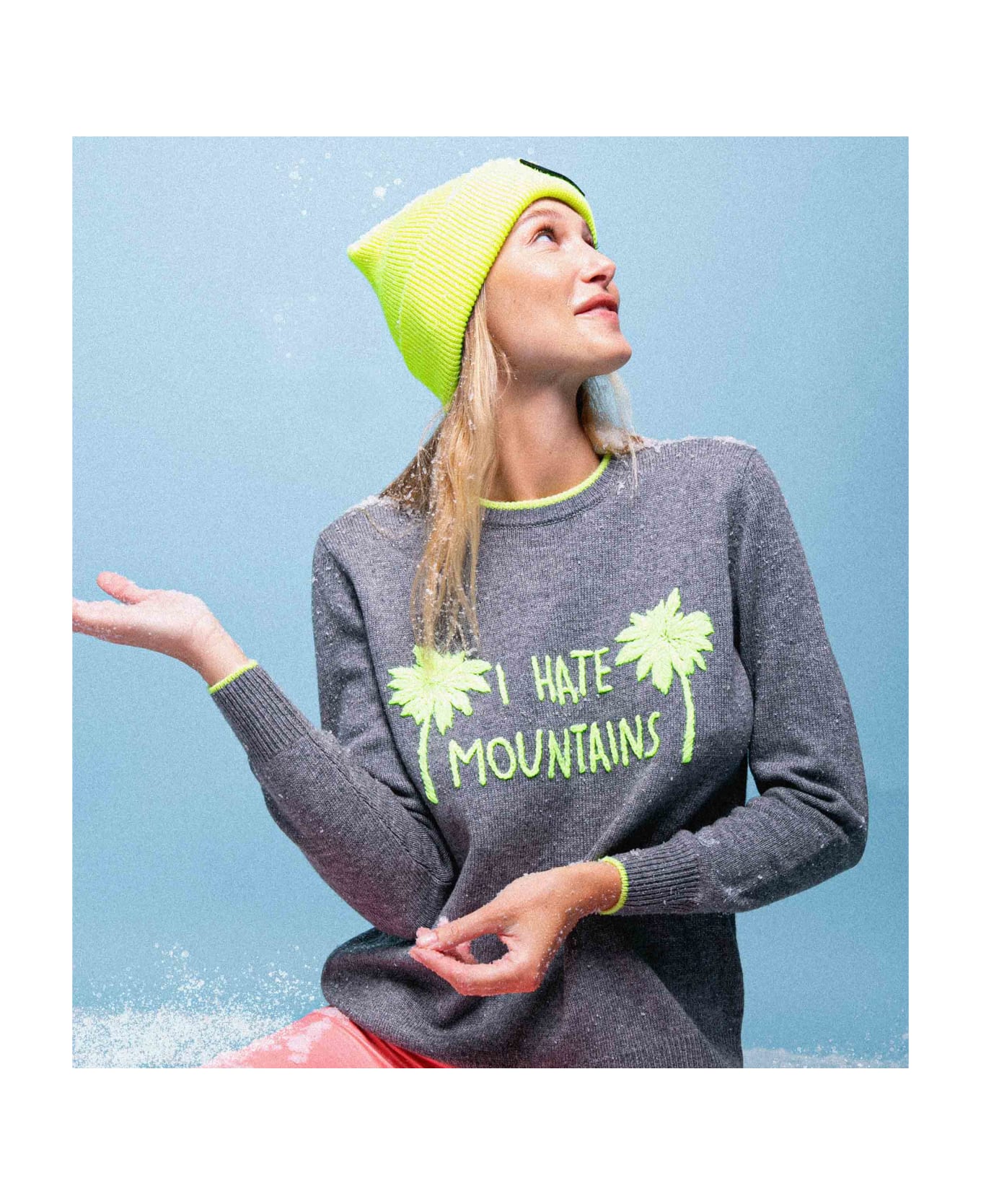 MC2 Saint Barth Woman Grey Sweater Yellow Fluo I Hate Mountains Embroidery - GREY