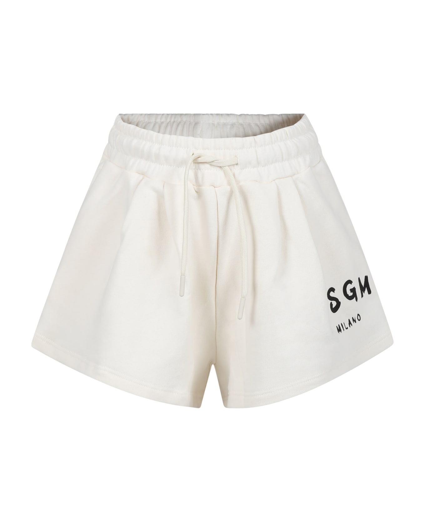 MSGM Ivory Shorts For Girl With Logo - Crema ボトムス