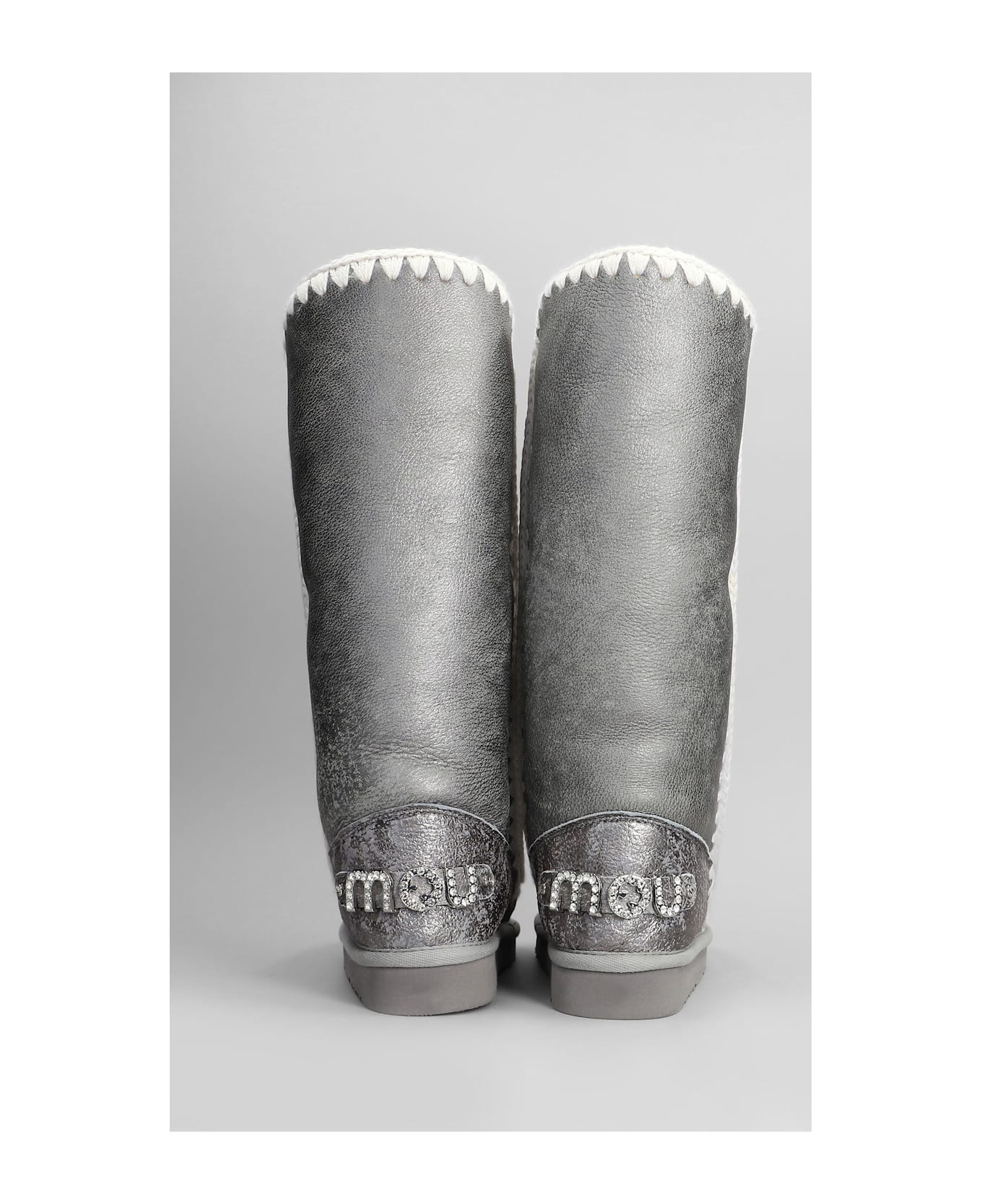 Mou Eskimo 40 Low Heels Boots In Silver Suede - silver