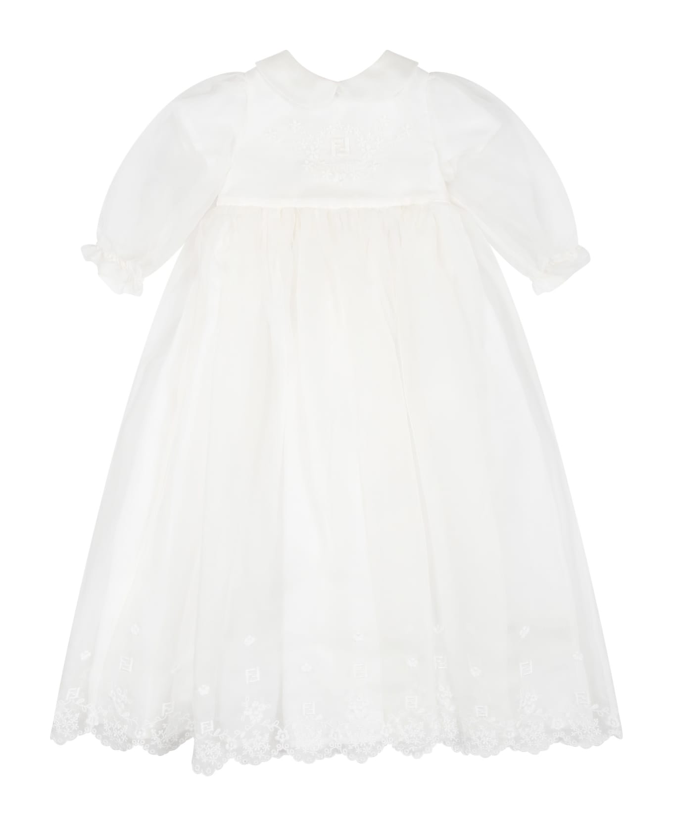 Fendi White Dress For Baby Girl - White