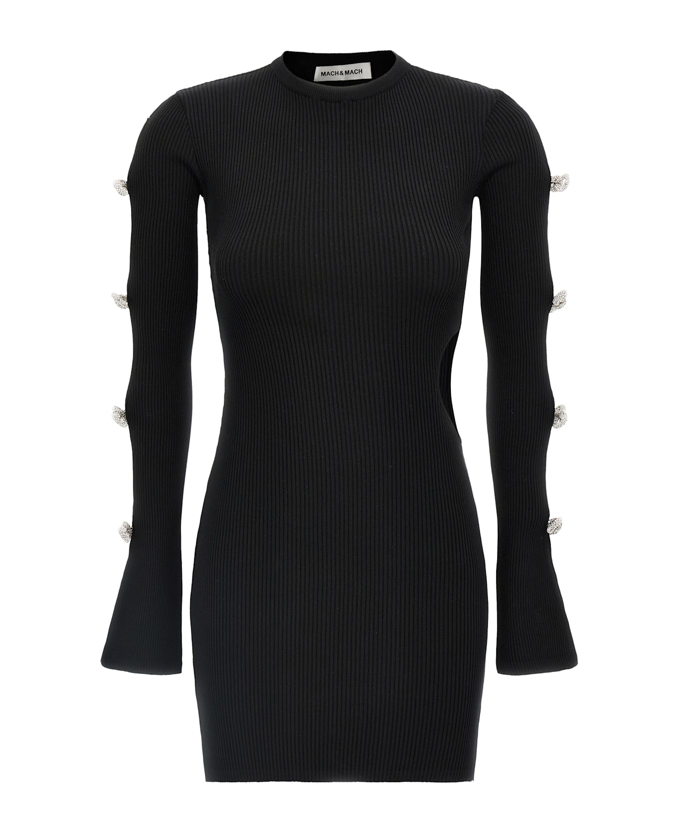 Mach & Mach 'cut-out Crystal Bow' Dress - Black  