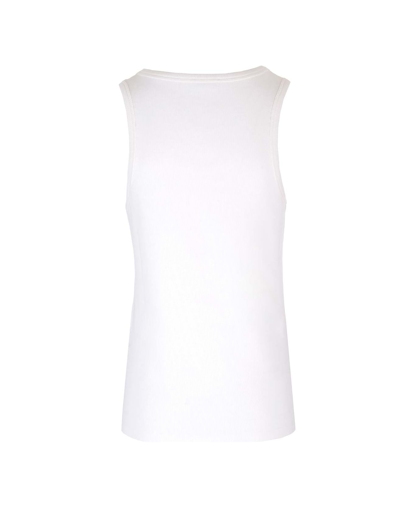 Moncler Ribbed Tank Top With Embroidered Logo - Beige