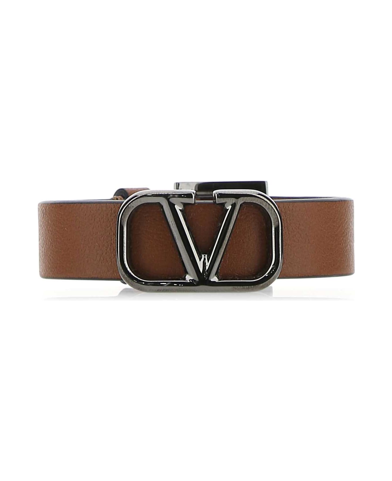 Valentino Garavani Brown Leather Vlogo Bracelet - HG5