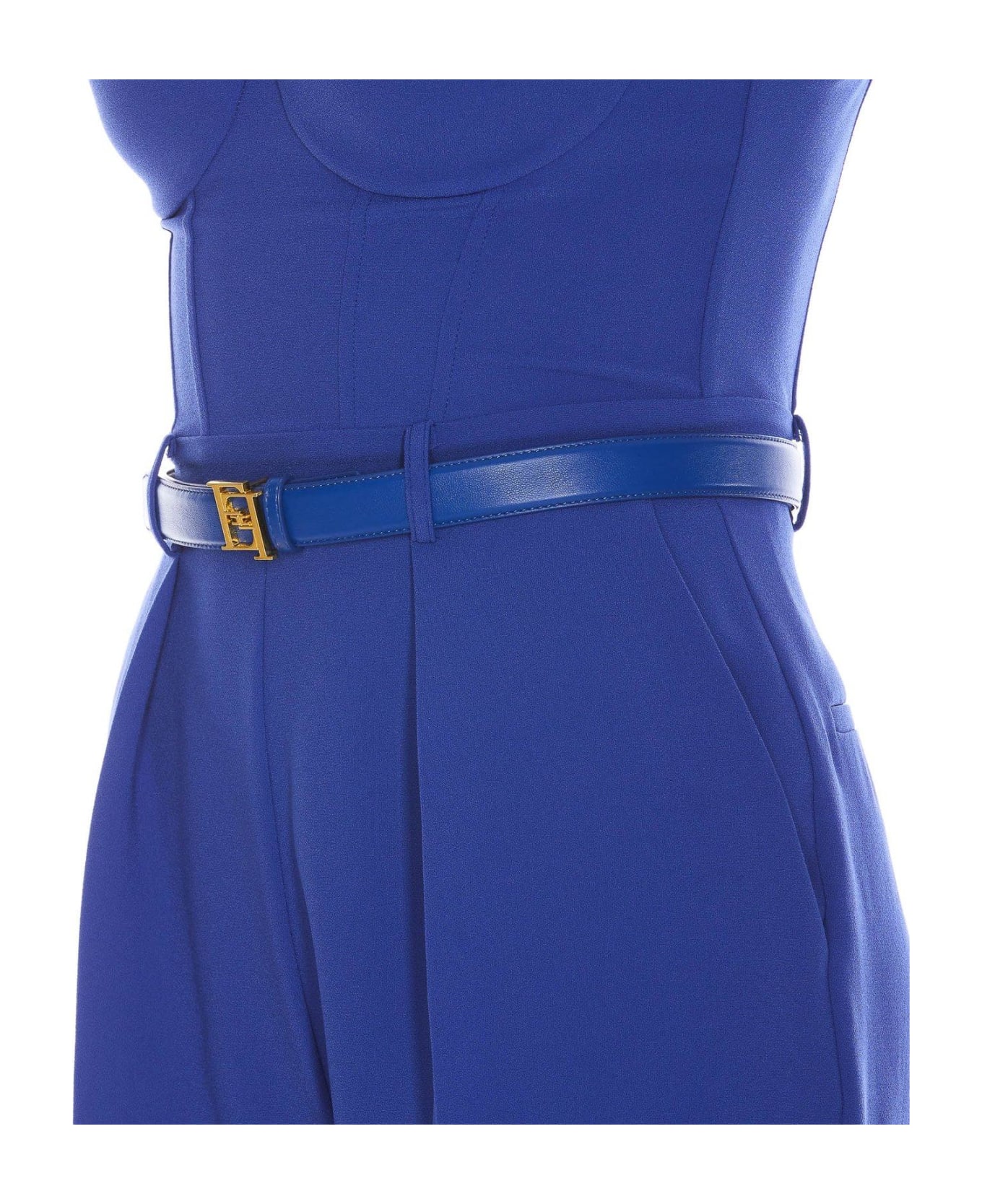 Elisabetta Franchi Heart Neck Logo Buckle Jumpsuit - Blue indaco