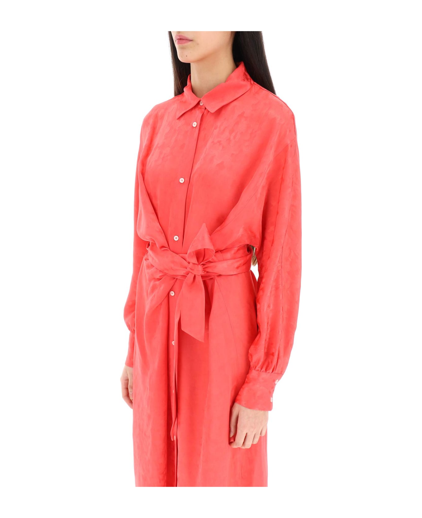 MSGM Jacquard Satin Shirt Dress - IBISCUS PINK (Fuchsia)