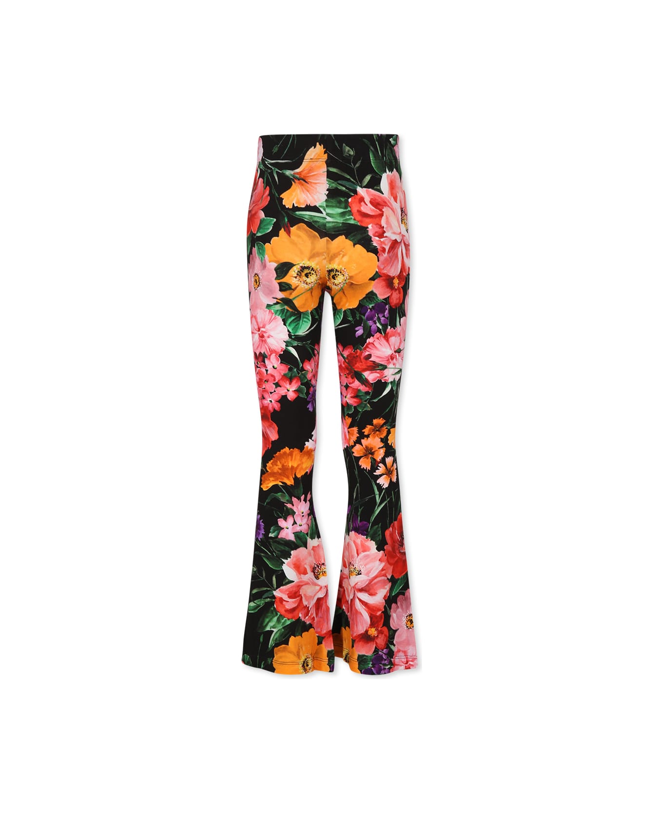 Dolce & Gabbana Black Trousers For Girl With Flower Print - Black