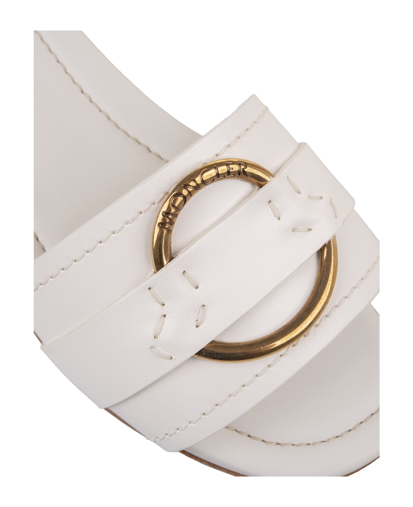 Moncler White Leather Bell Slides - White