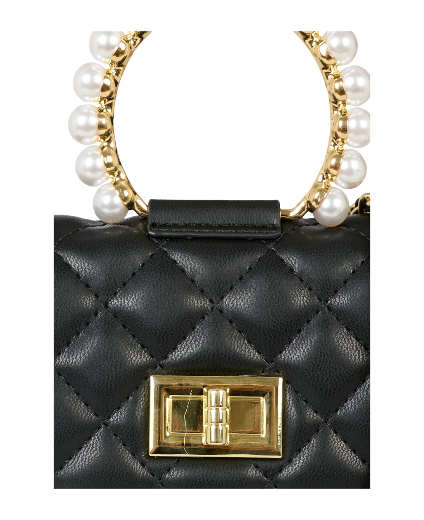 Monnalisa Black Bag For Girl With Pearl - Black