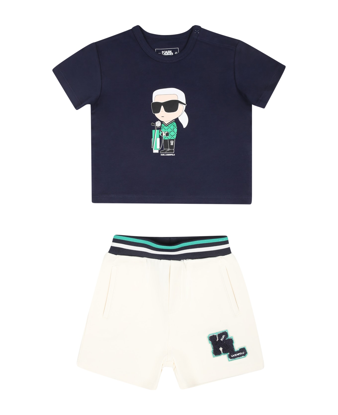 Karl Lagerfeld Kids Blue Suit For Baby Boy With Karl Print And Logo - Multicolor ボトムス