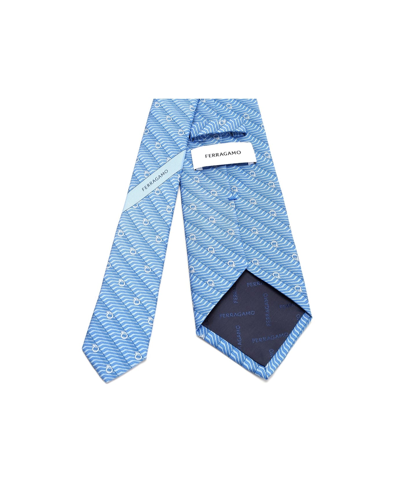 Ferragamo Silk Tie With 'sogno' Print - F.azzurro