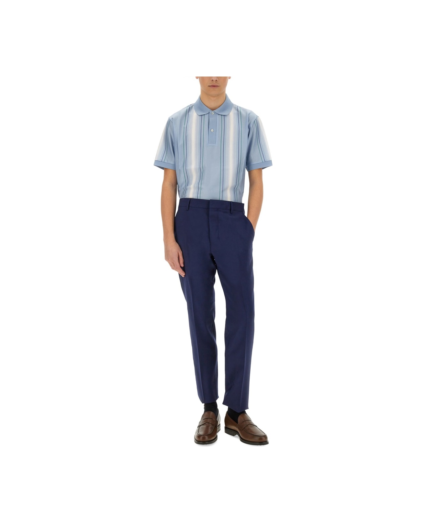 Paul Smith Polo Shirt With Vertical Stripes - AZURE