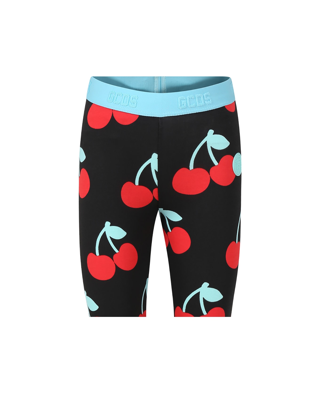 GCDS Mini Black Leggings For Girl With Cherries - Black ボトムス