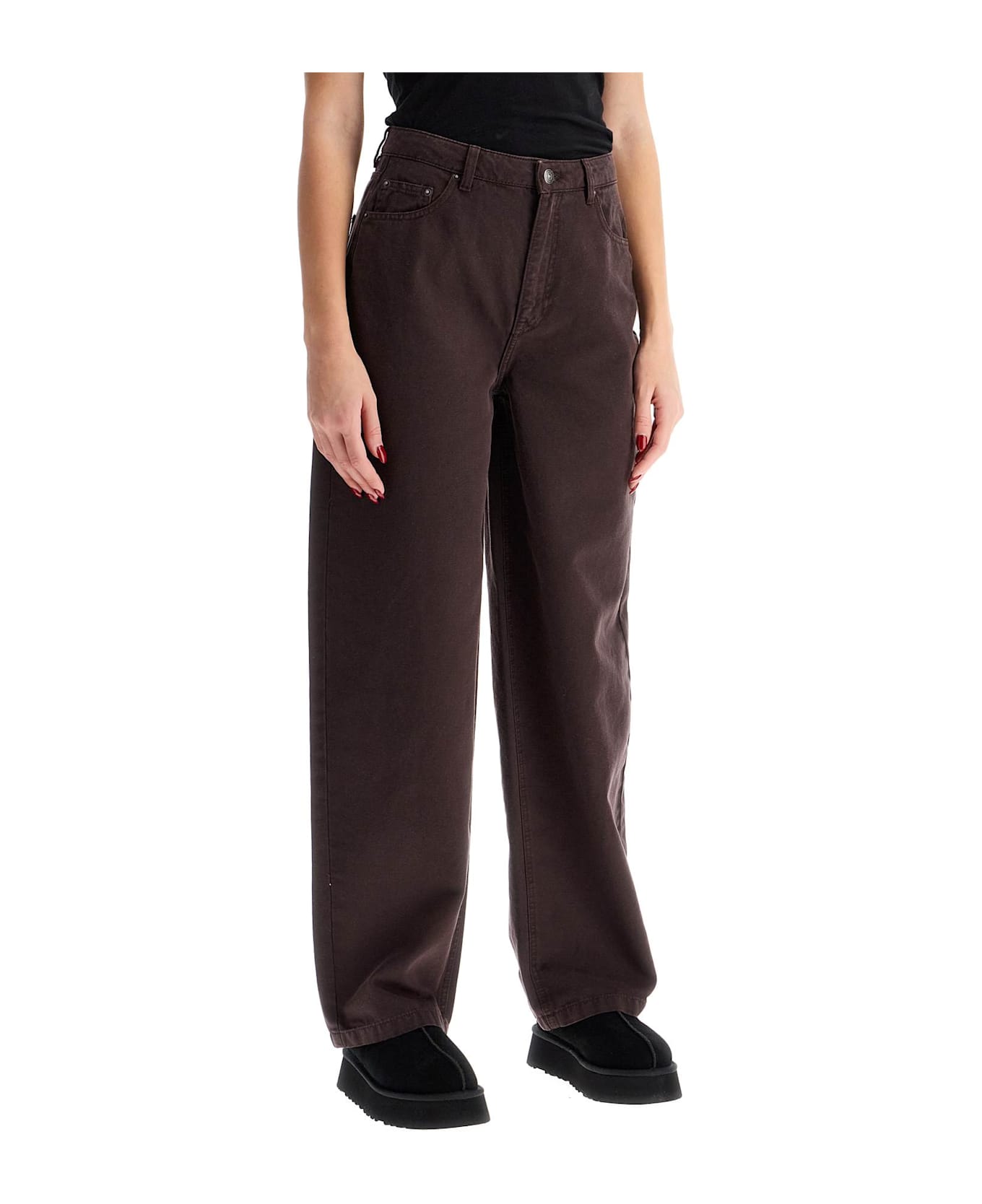 Rotate by Birger Christensen Wide Leg Five-pocket Pants With A Relaxed - CHOCOLATE PLUM (BROWN) (Brown)