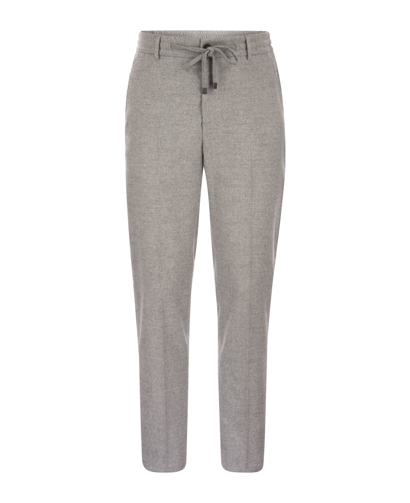 Peserico Wool And Viscose Trousers With Drawstring - Light Grey