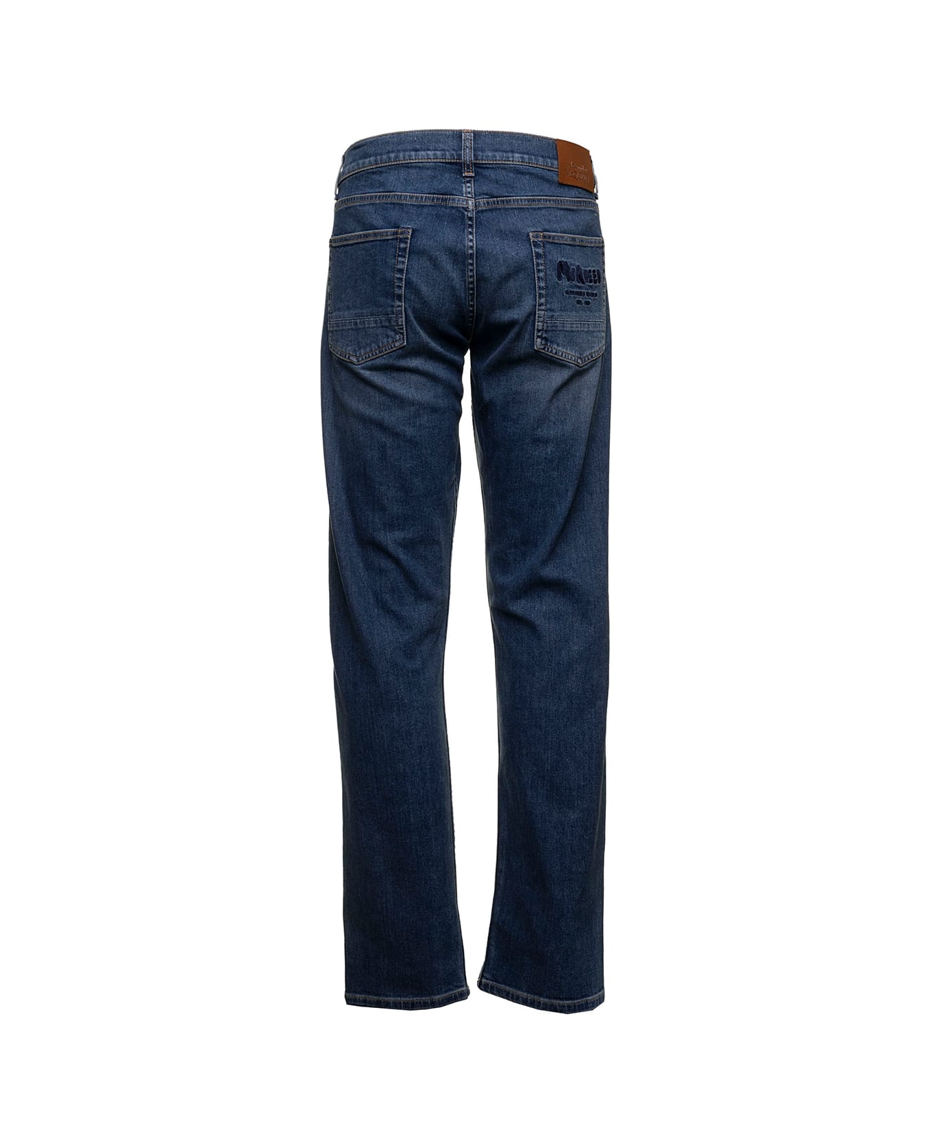 Alexander McQueen Man's Five Pockets Blue Denim Jeans With Logo - DENIM BLUE