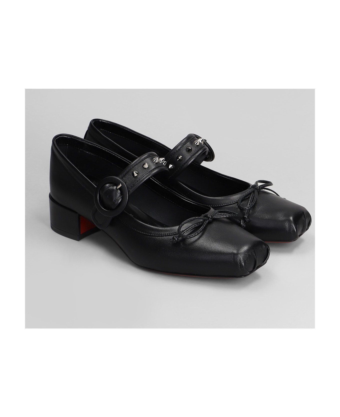 Christian Louboutin Mamastrapita Spike30 Ballet Flats In Black Leather - Black/lin Black