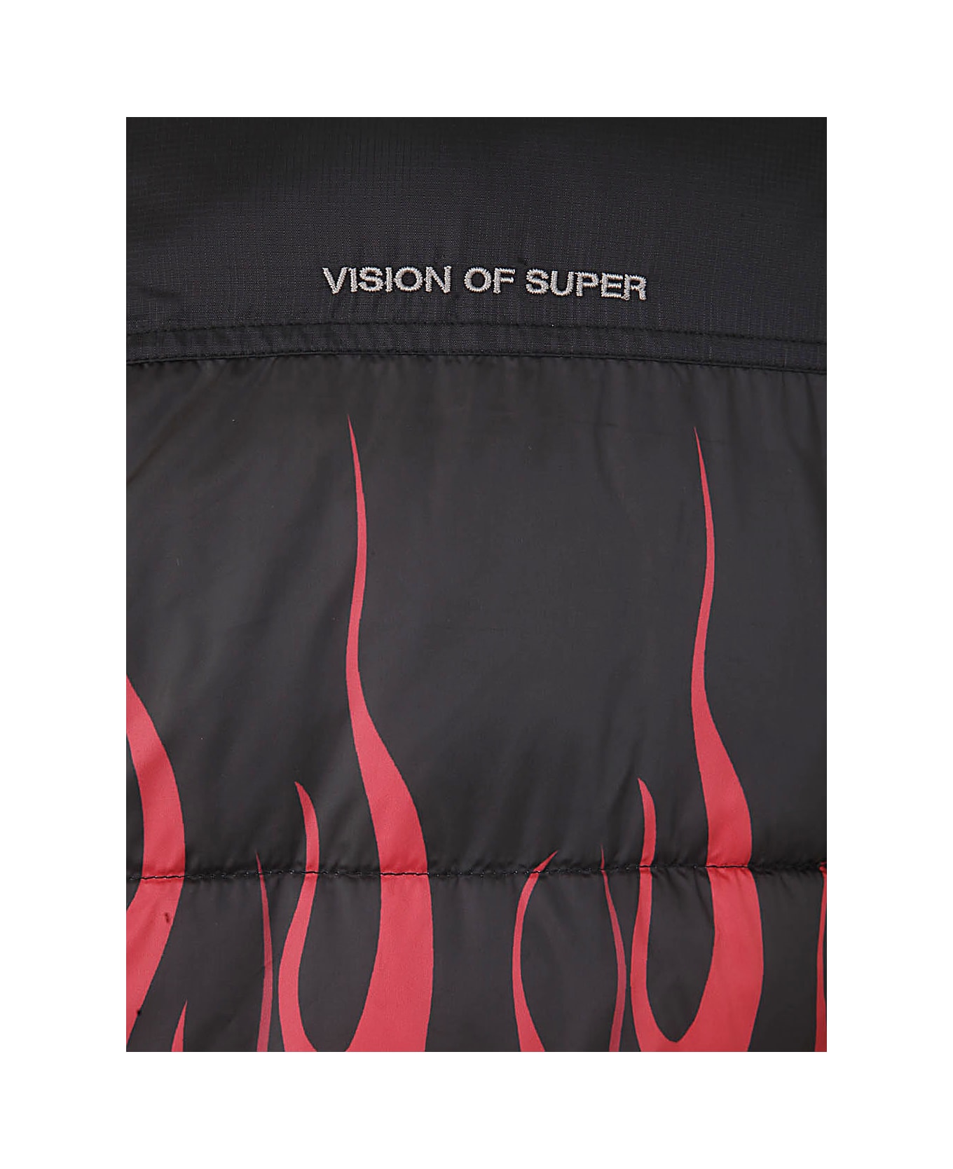 Vision of Super Black Puffy Jacket With Red Flames - Black