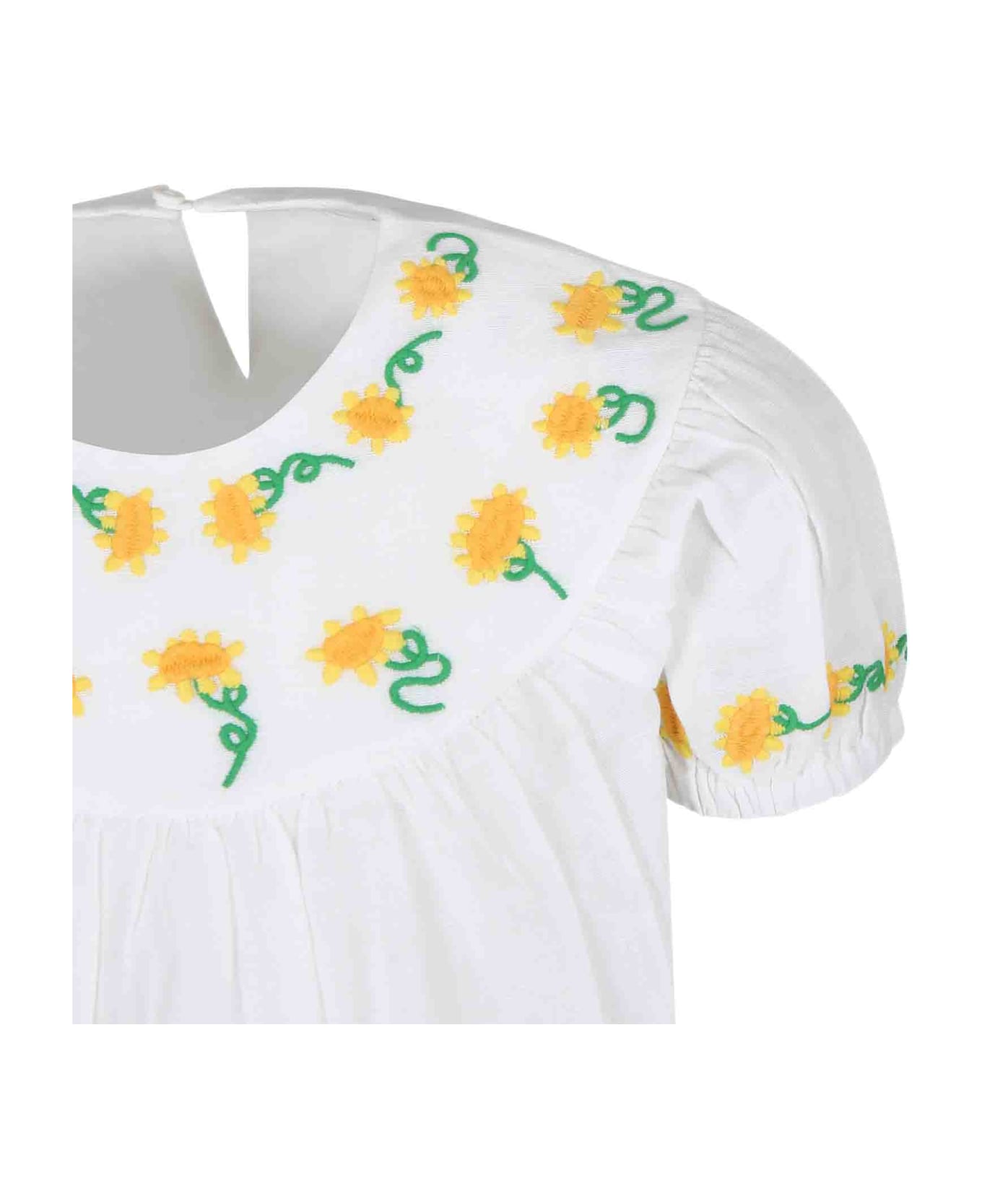 Stella McCartney Kids White Top For Girl With Embroidered Sunflowers - White
