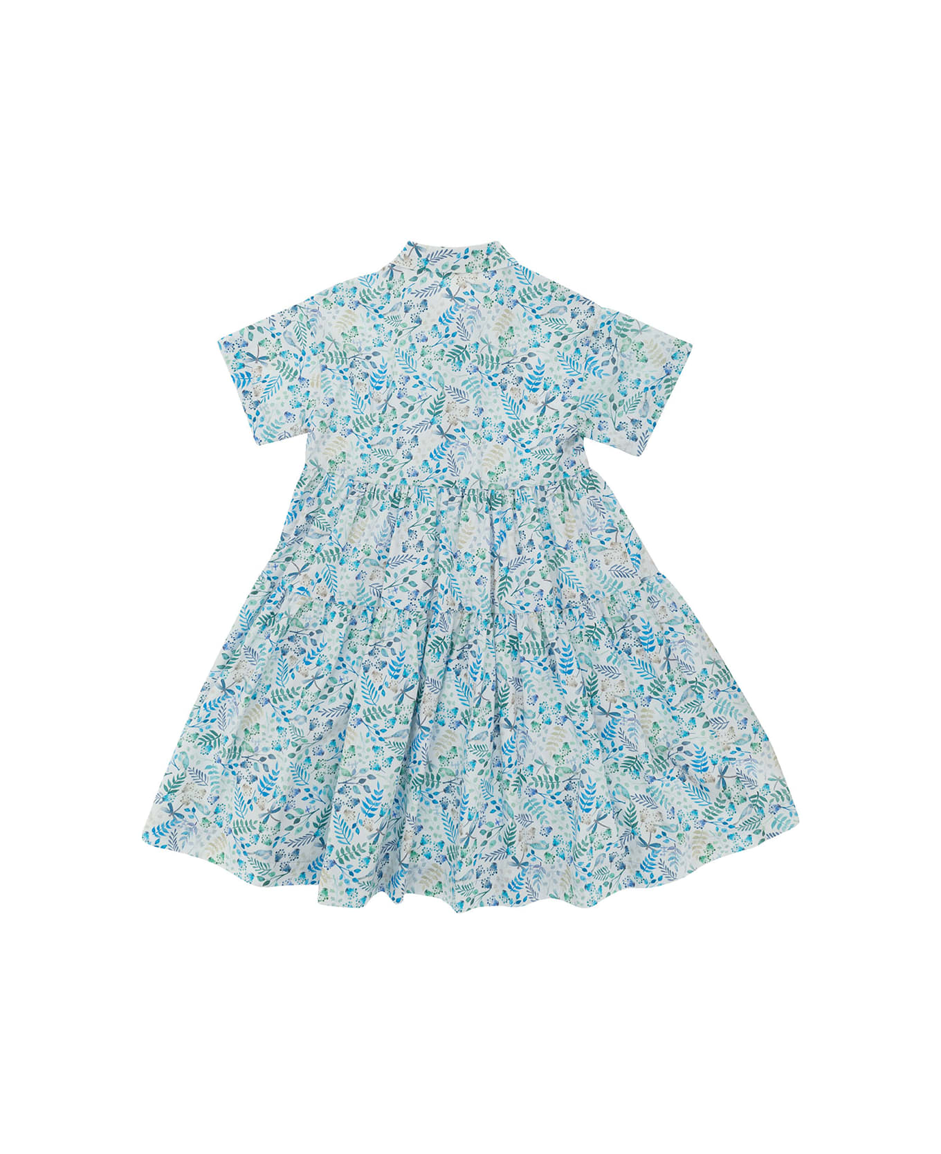 Il Gufo Multicolor Dress With Pleated Skirt And Print In Cotton Girl - Blu